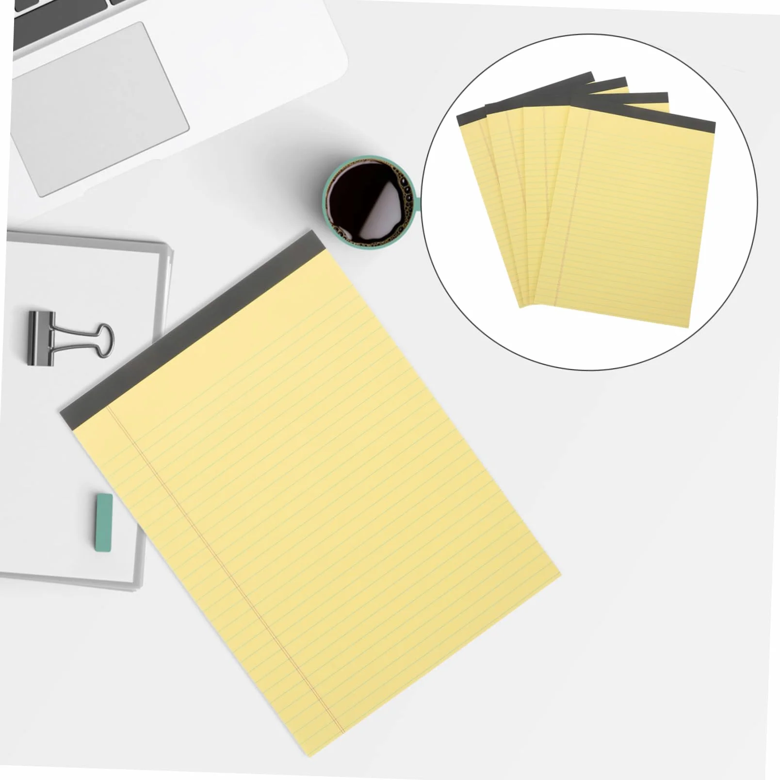 Blocchi Note A4 4 Pezzi in Carta Gialla, Fogli a Righe | Design senza Data, Facile da Riporre, Scrittura Fluida, Strappo Rapido, Ufficio e Regalo Capodanno
