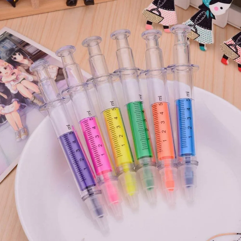 Pennarello, Pennarello evidenziatore Creativo a Forma di siringa Penne Fluorescenti Punta a scalpello Set da 5 Pezzi Adatto for segnare Appunti Graffiti Pratico e Popolare