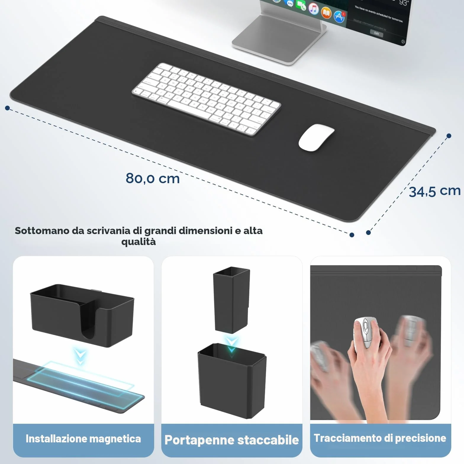 KDD Sottomano Scrivania Set Organizer Magnetici Tappetino Mouse Grande Supporto Telefono Portabicchieri Portapenne Contenitore Portacarte Gaming Ufficio Casa