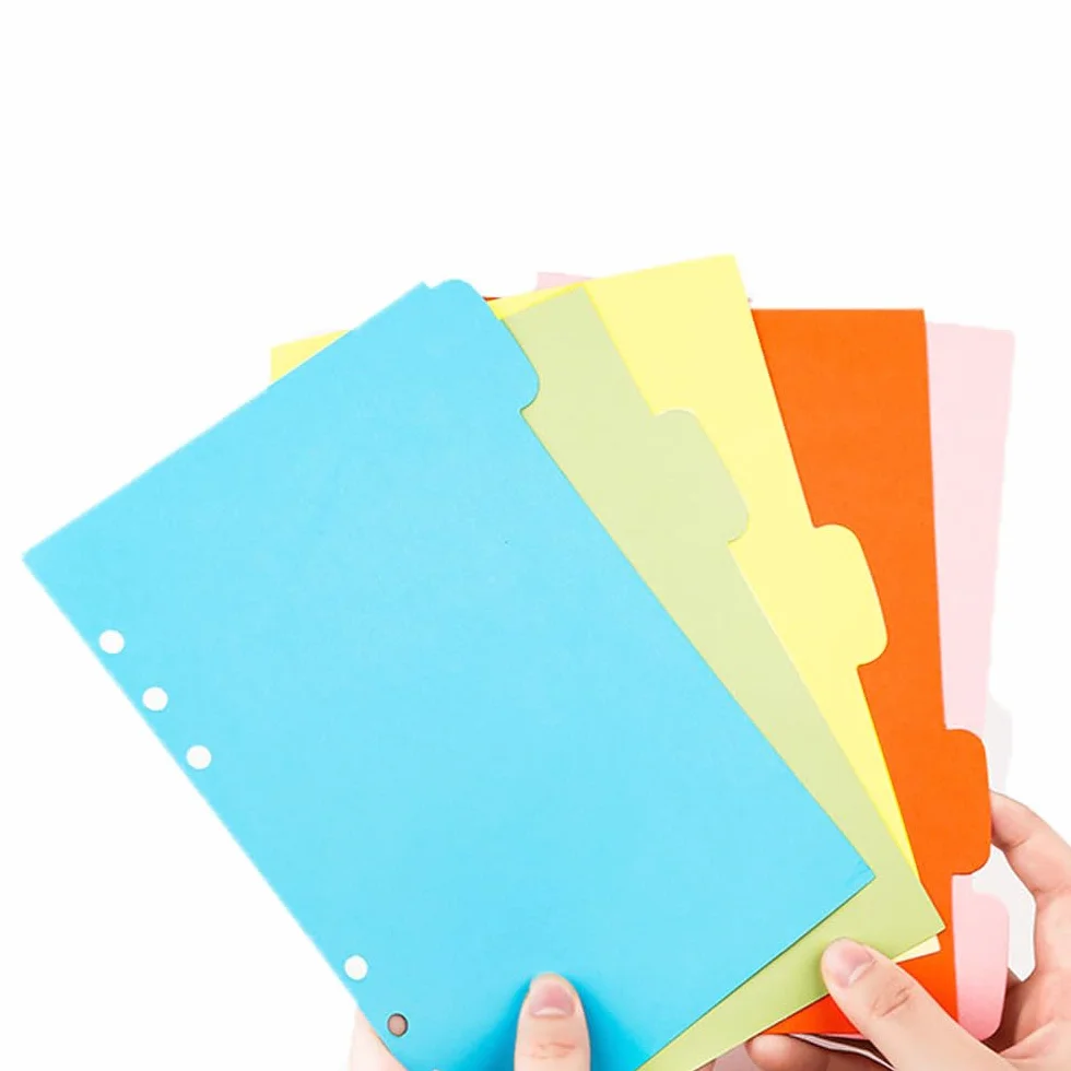 Divisori A5 6 Fori Colorati per Raccoglitori Ad Anelli, 25 Fogli, 5 Colori