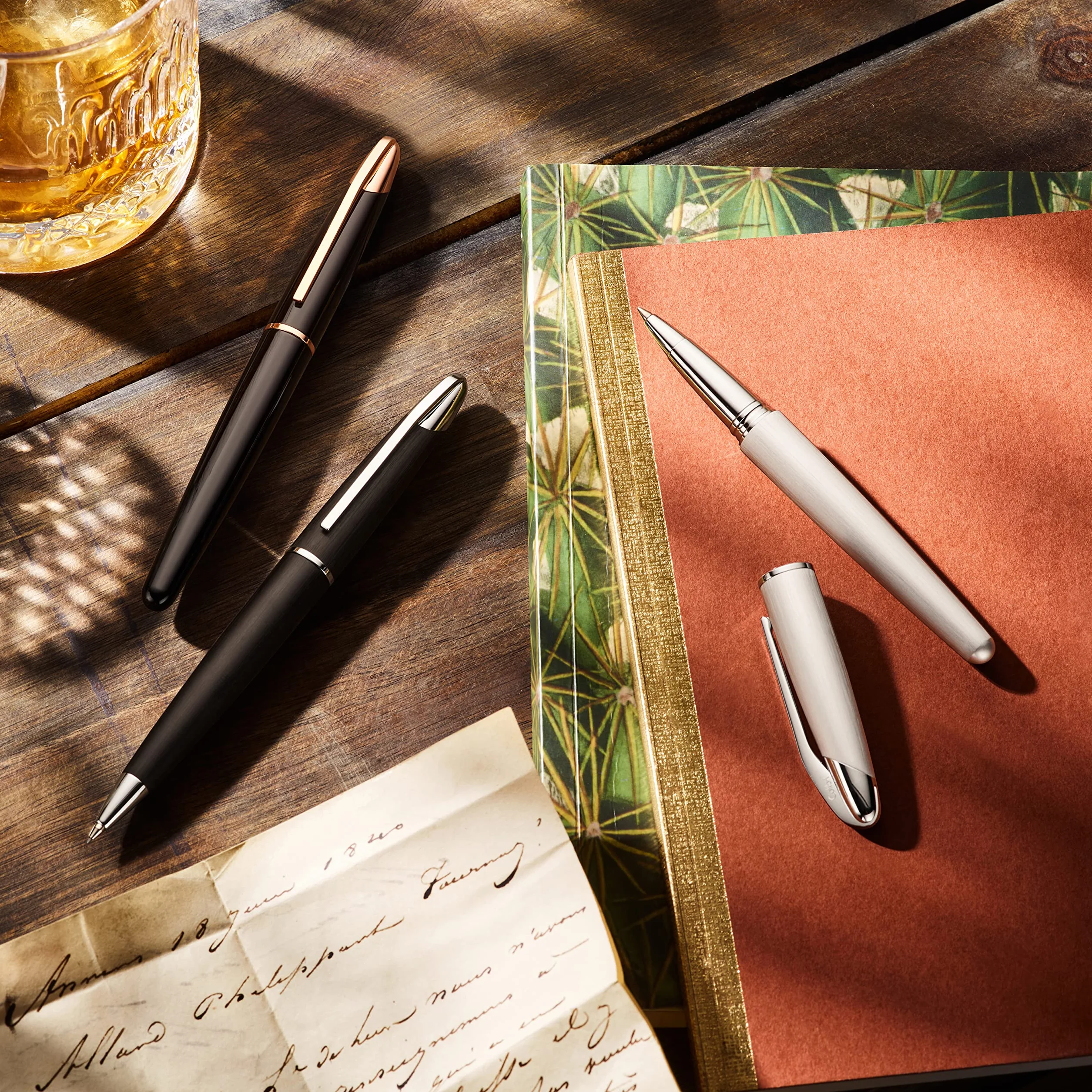 Colibri Penna stilografica Equinox-in acciaio laccato bianco clip a molla cromata-Penna di lusso-Pennino Bock medio-Viene fornita in una elegante confezione regalo-Adatta per uomini e donne.