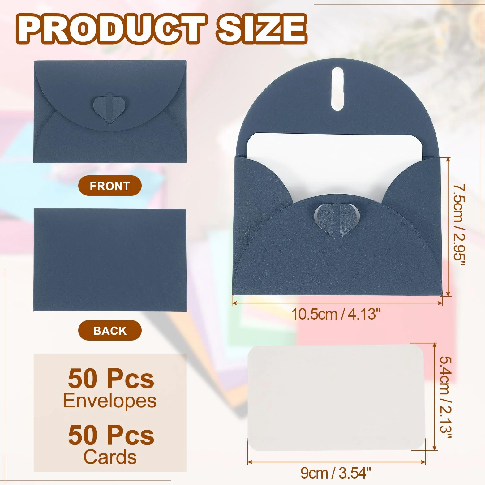 PATIKIL 50 Set Mini Buste Con Chiusura A Cuore 4.1x3" Cartoncini Bianchi Blu Scuro