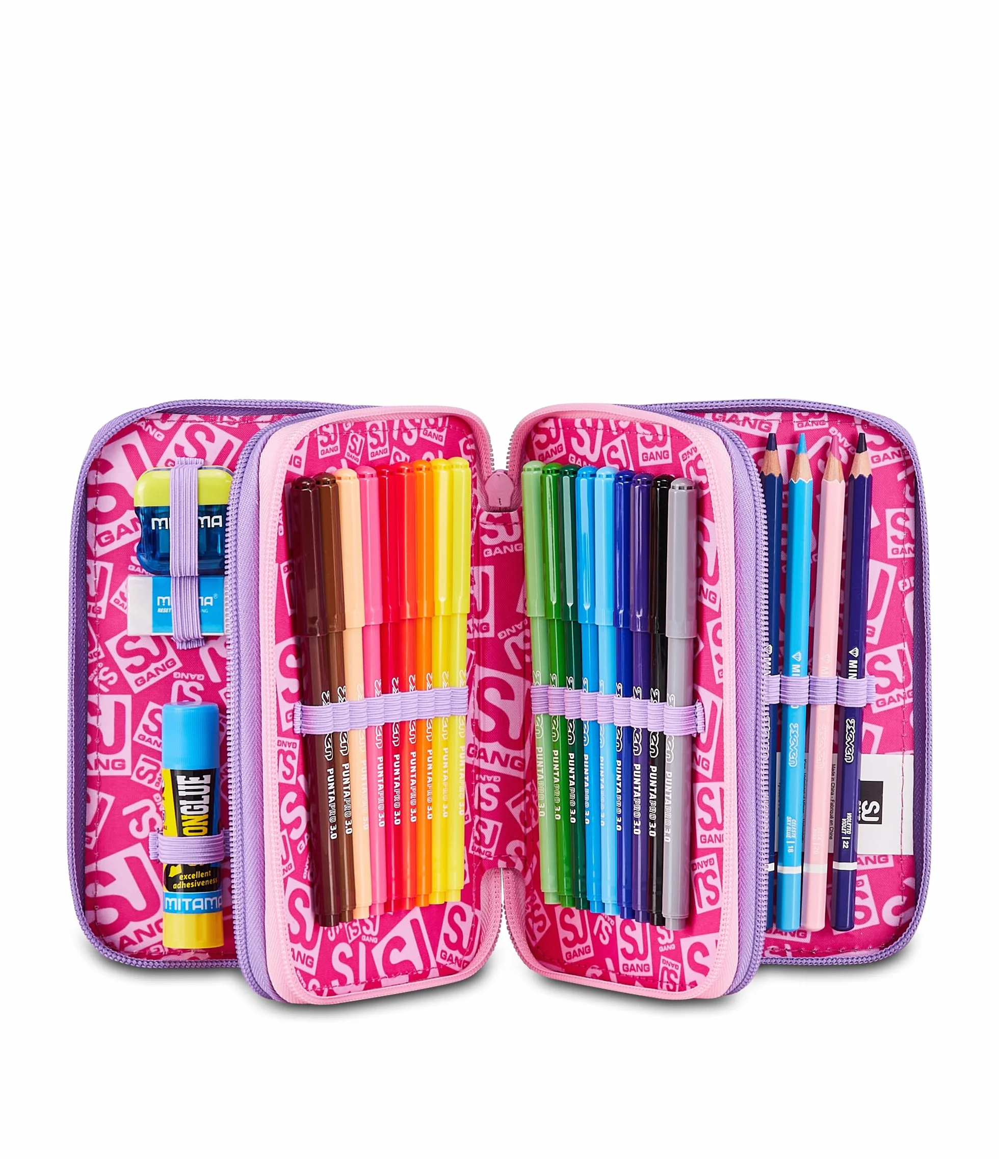 SJ GANG STYLE JAM GANG Astuccio Scuola 3 Zip 3D PIXIE UNICORN, Rosa, Triplo Scomparto, Scocca con unicorno in rilievo, Portapenne Attrezzato, 45 pezzi, Accessori Zaino, Scuola elementare, Bambina
