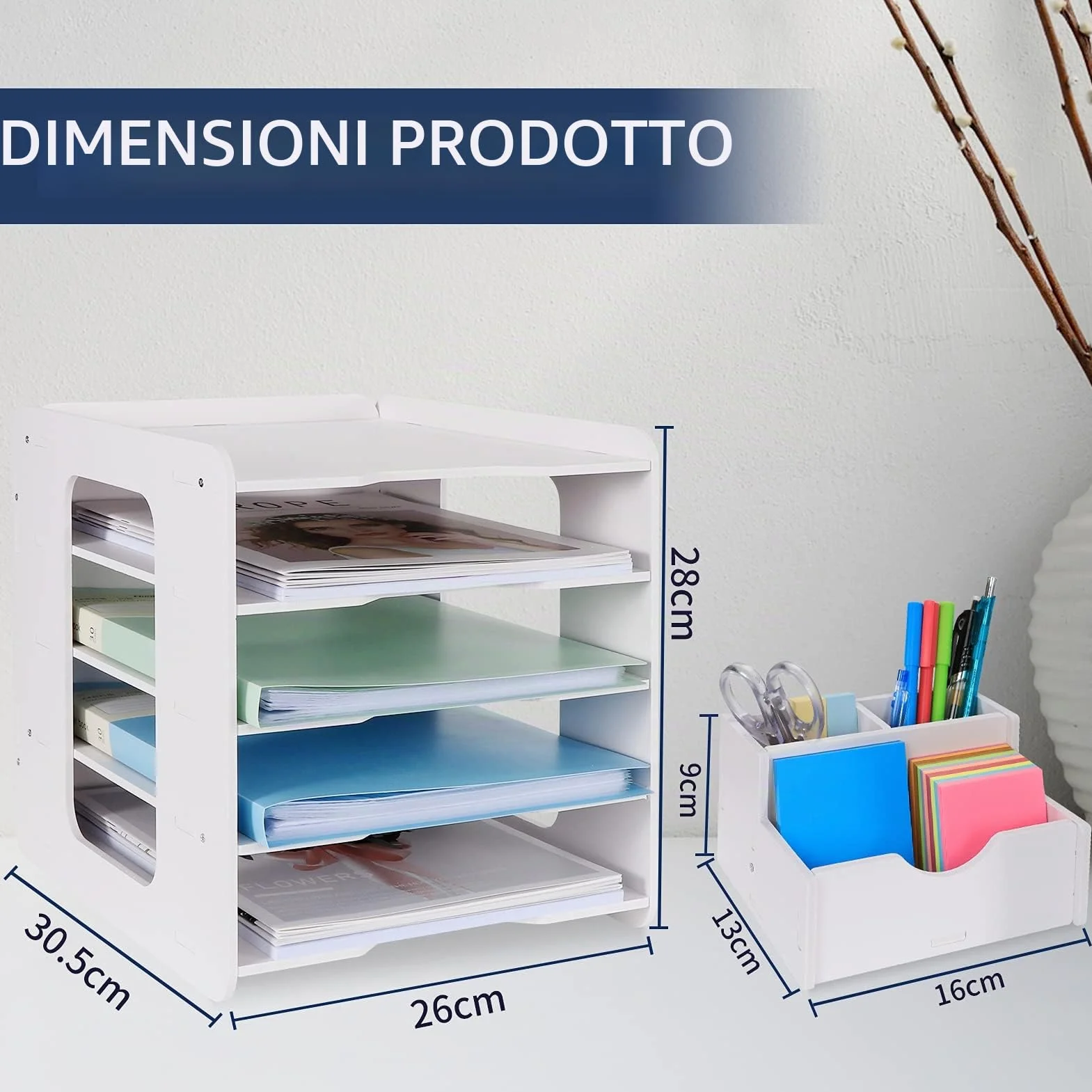 Organizer da ufficio, organizer per scrivania, con ripiani per lettere, per documenti formato A4, per casa, ufficio e scuola (5 ripiani)