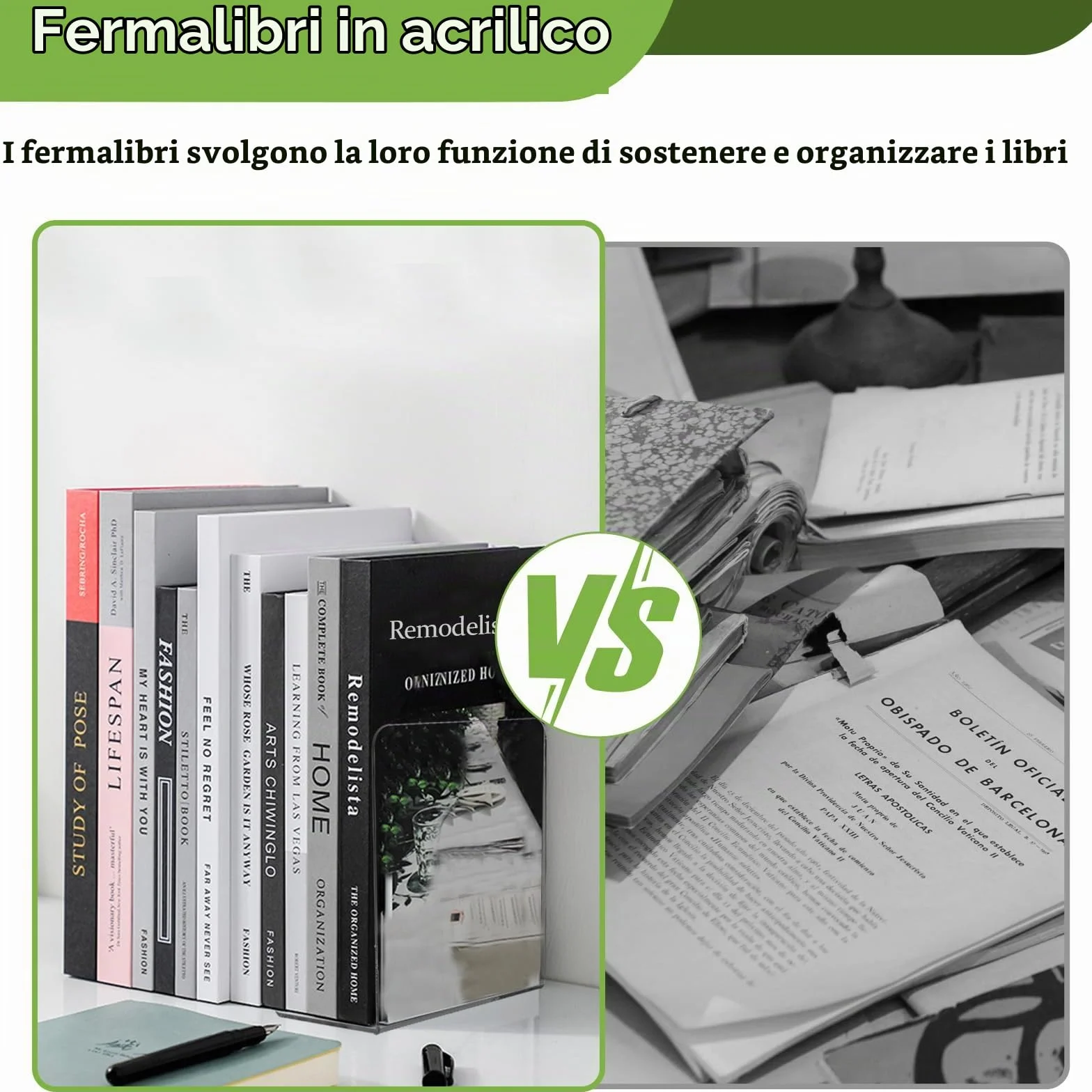 10pcs Fermalibri Trasparente in Acrilico - Set per Mensole Adatto per Scuola, Casa, Ufficio, Biblioteca
