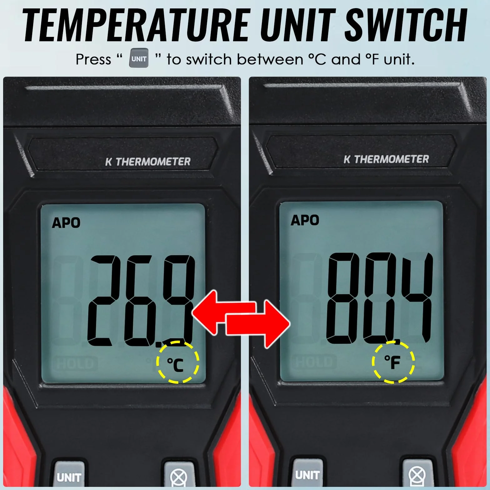 Termometro digitale tipo K 2 sonde termocoppia 2 pinze temperatura industriale monocanale -328°F a 2500°F display LCD retroilluminato Max/Min mantenimento dati