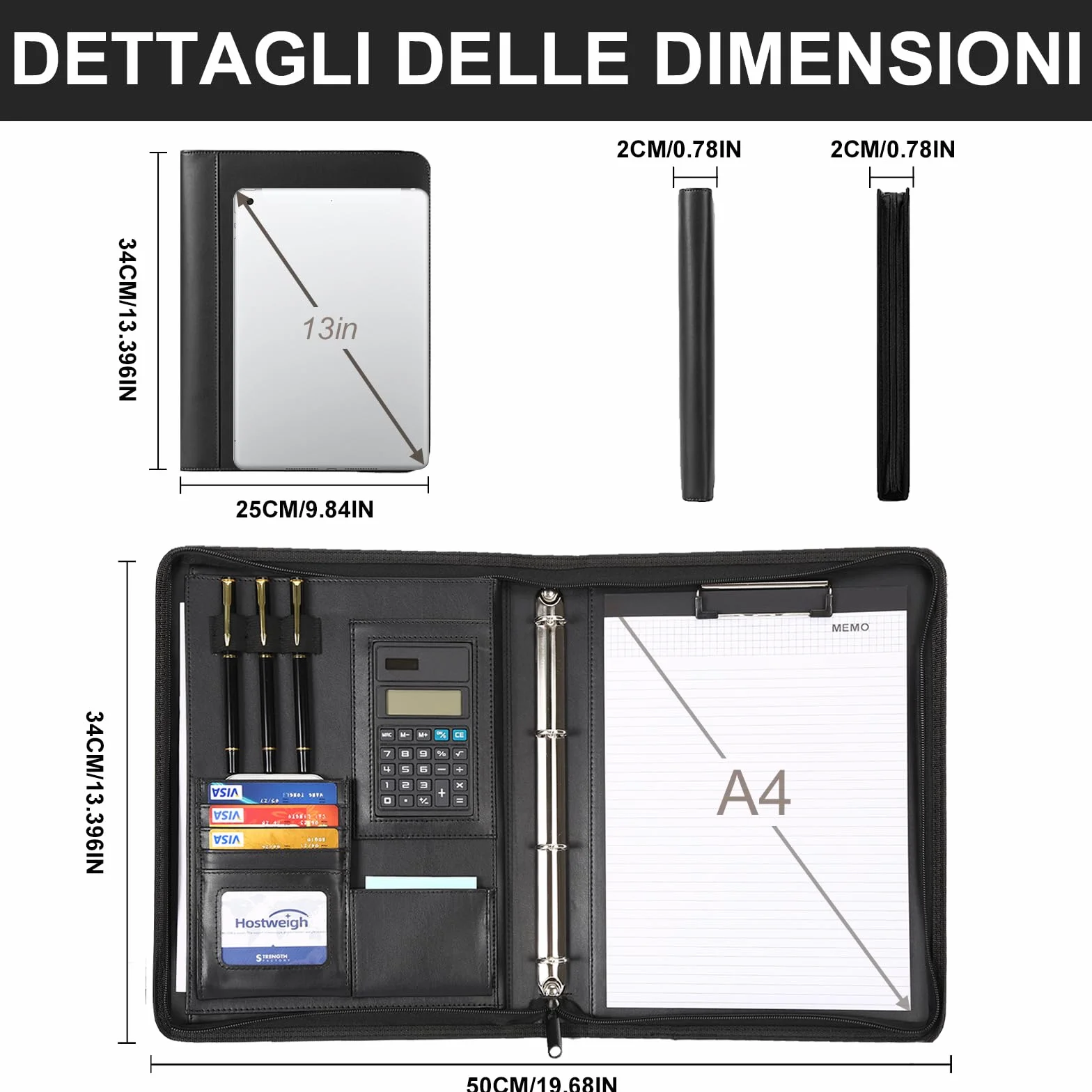 Leathario Cartella Portadocumenti A4 PU Pelle Portablocchi Organizzatore con Quaderno