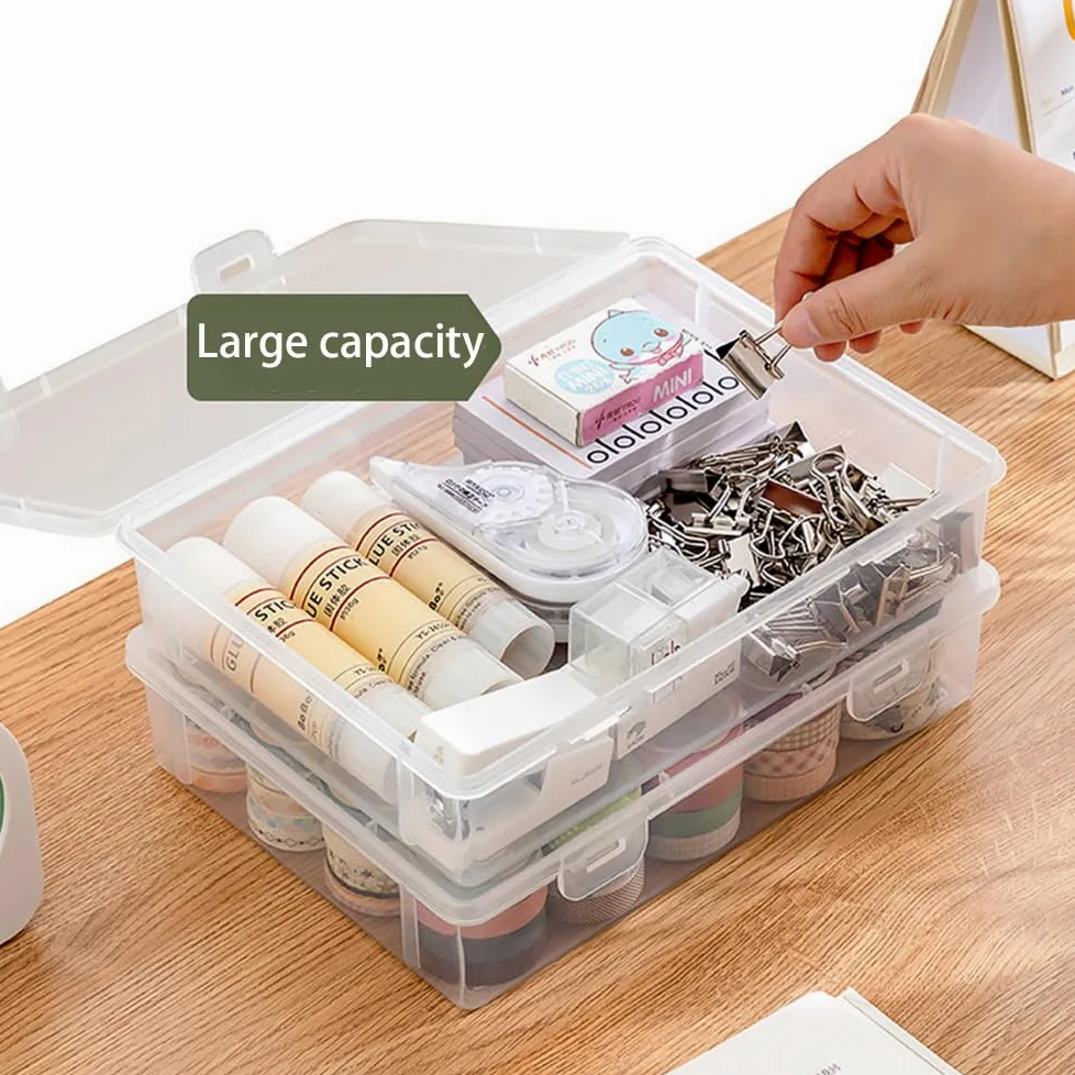 Confezione da 6 scatole portaoggetti in plastica trasparente, formato A4, con coperchio, portatili, con fibbia, impermeabili, impilabili, per documenti, artigianato, documenti (31 x 23 x 5)