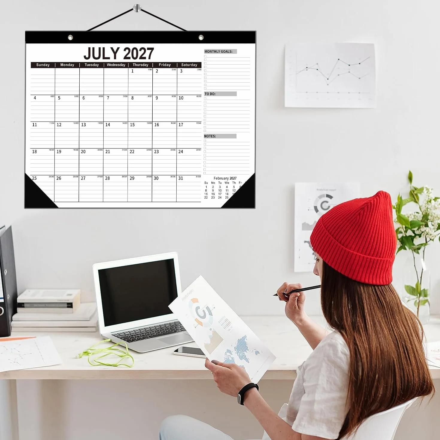 Grande calendario da parete 2026-2027 e planner da scrivania, 55 x 40 cm, da gennaio 2026 a giugno 2027, per la pianificazione di casa e ufficio (nero)