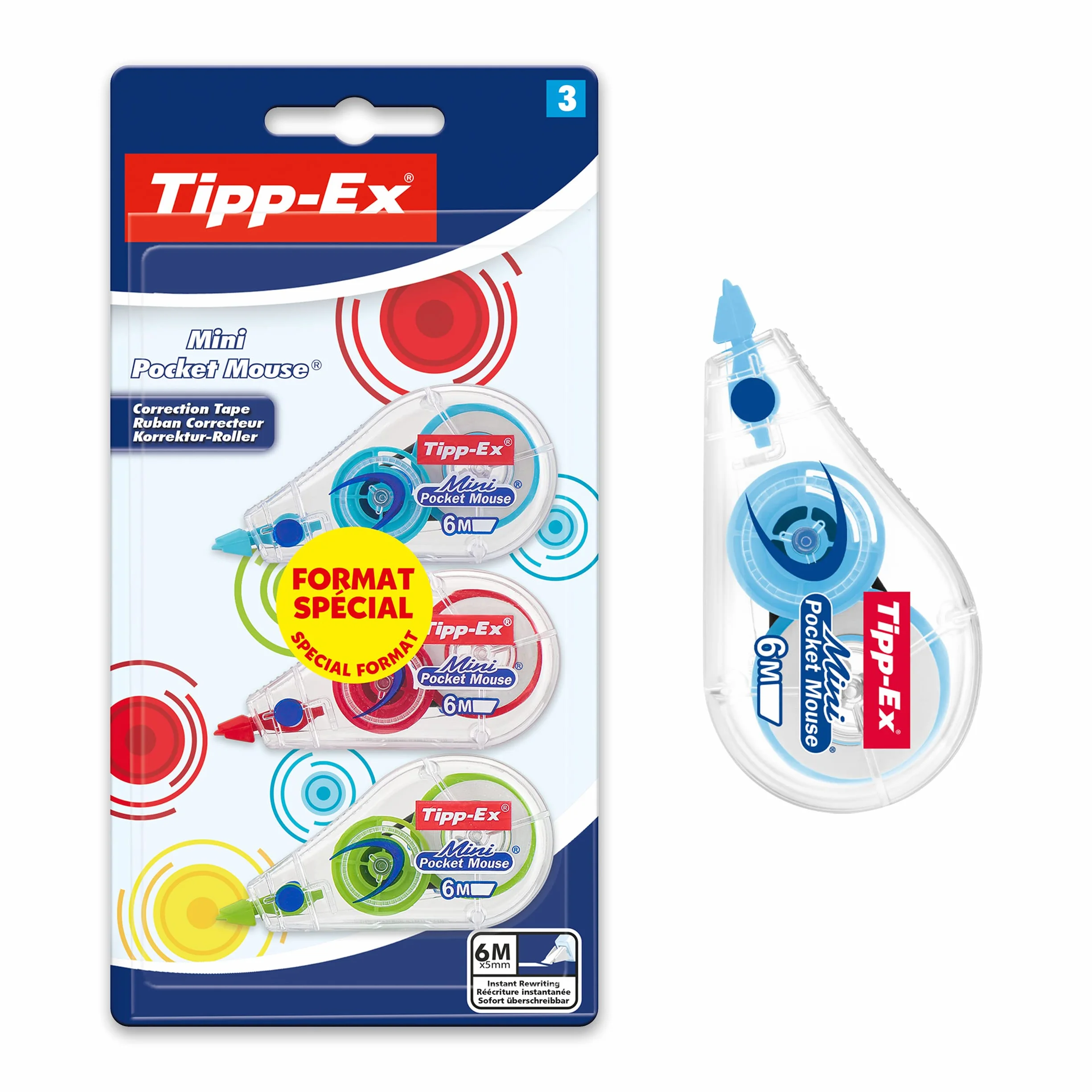 Tipp-Ex Mini Pocket Mouse Nastri correttori 6 m x 5 mm colori assortiti confezione da 3