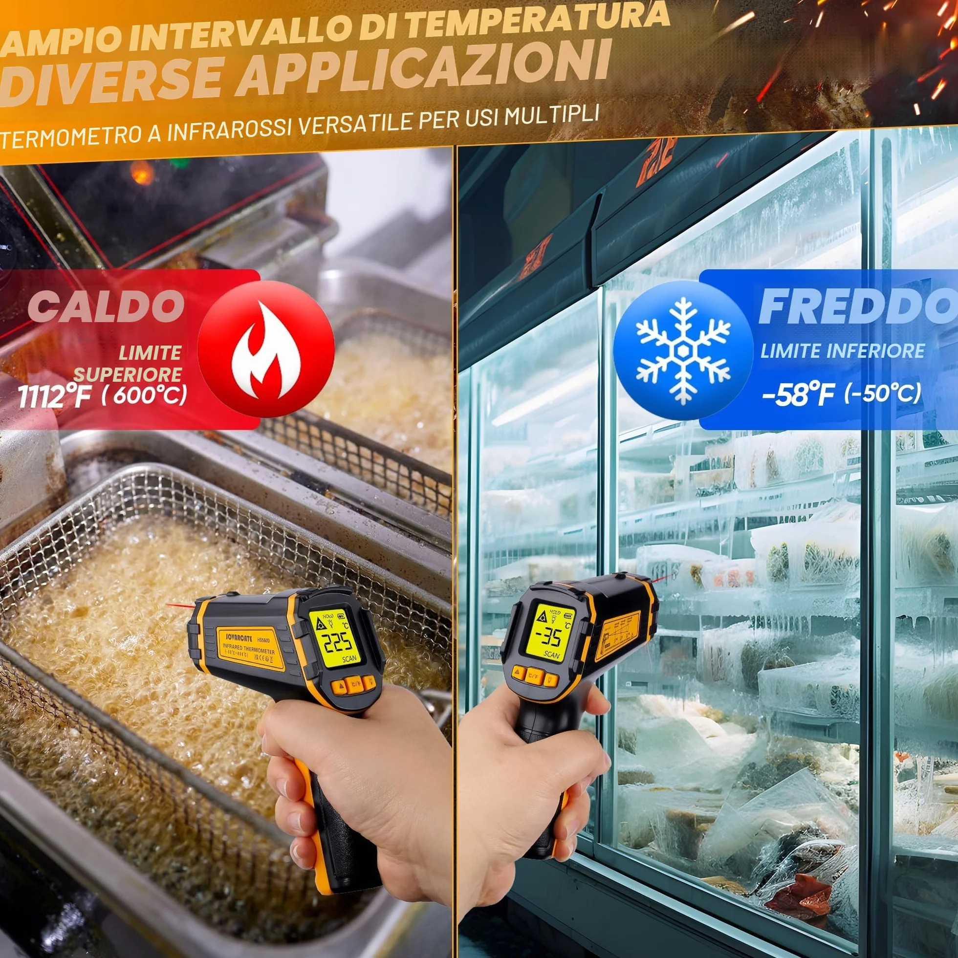 Termometro Infrarossi -50℃~600℃ Laser Digitale Senza Contatto per Cucina, Forno, Alimenti