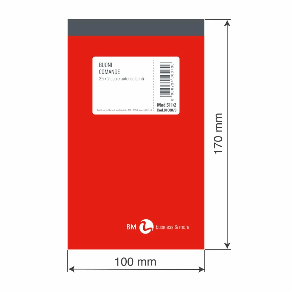 BM BeMore Mod 511/2 Blocco Comanda 2 Copie Autocopianti 25 Moduli 9,8x16,5cm 10 Pezzi