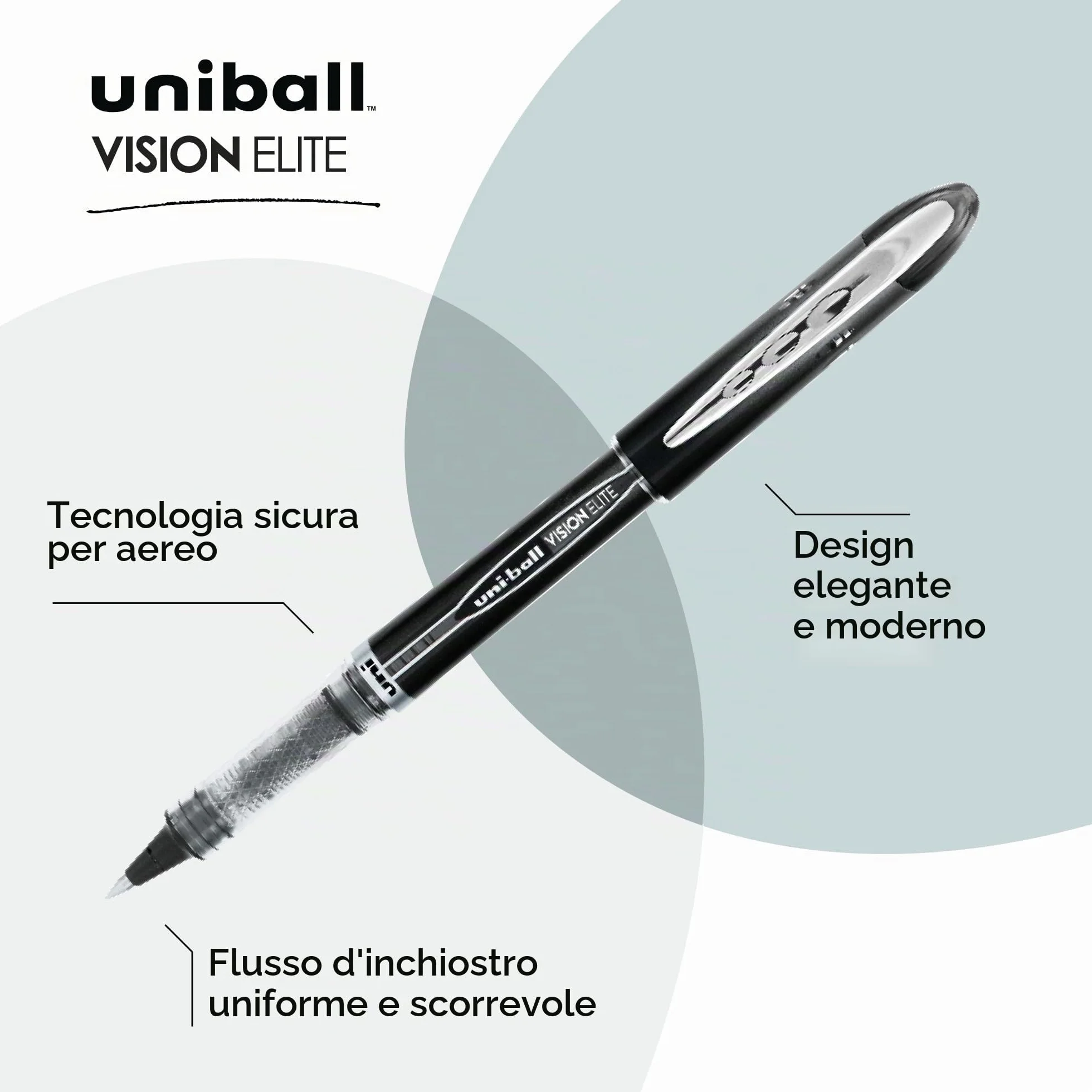 Vision Elite Roller Ball Stick Waterproof Pen Black Ink, Super Fine