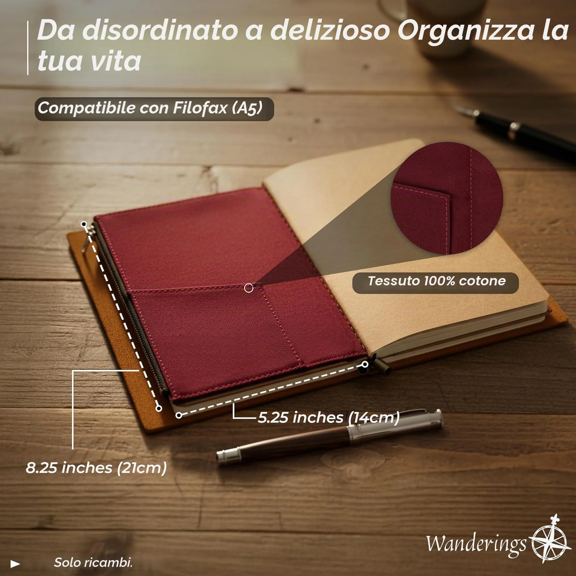 Wanderings Astuccio Con Cerniera E Tasche Per Carte 21x11 cm Tessuto In Cotone 100% Resistente