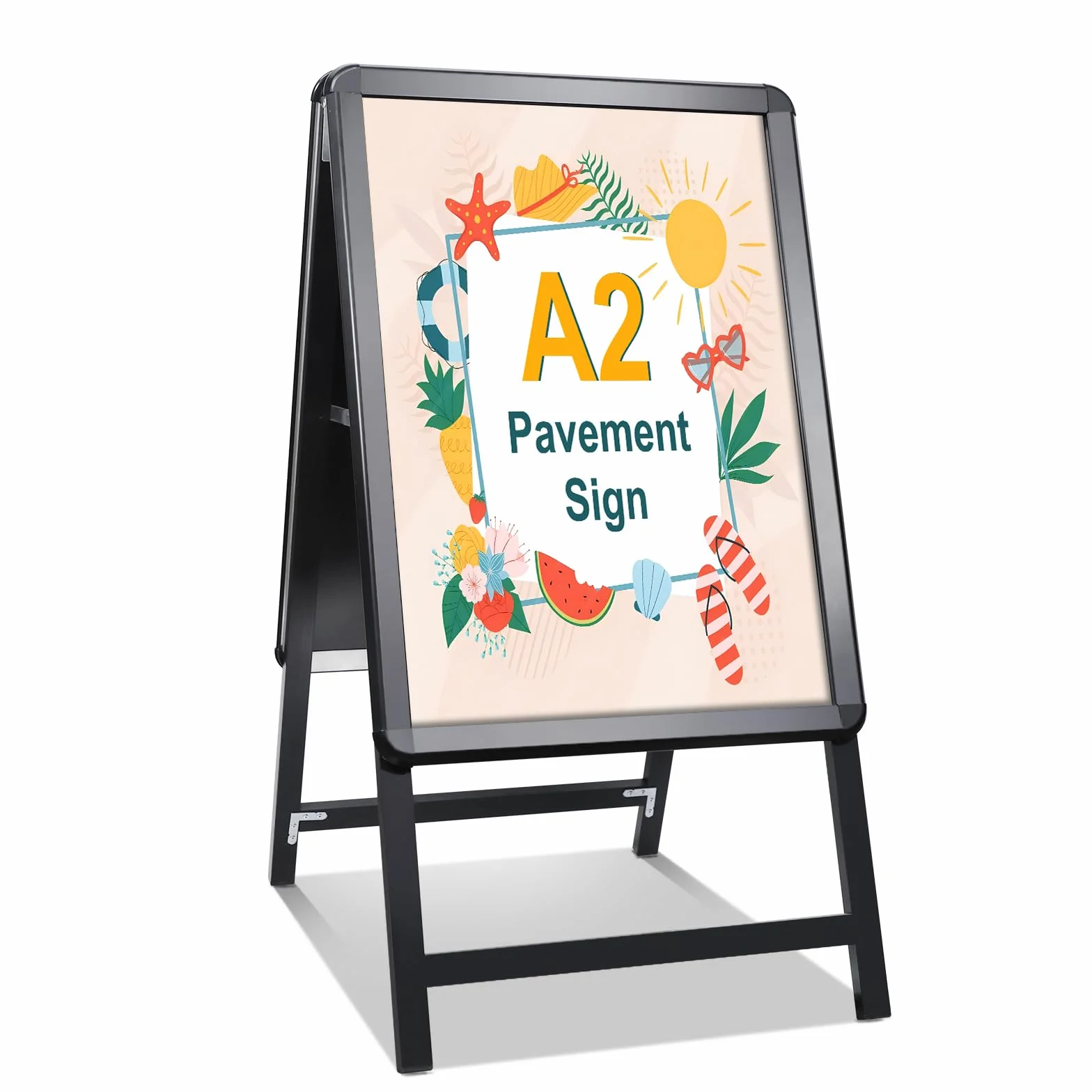 A2 Pavimentazione Cartello Cornice Cartello Doppio Lato Display A-Board Poster Stand Segno Titolare per Pubblicità (Nero-A2)
