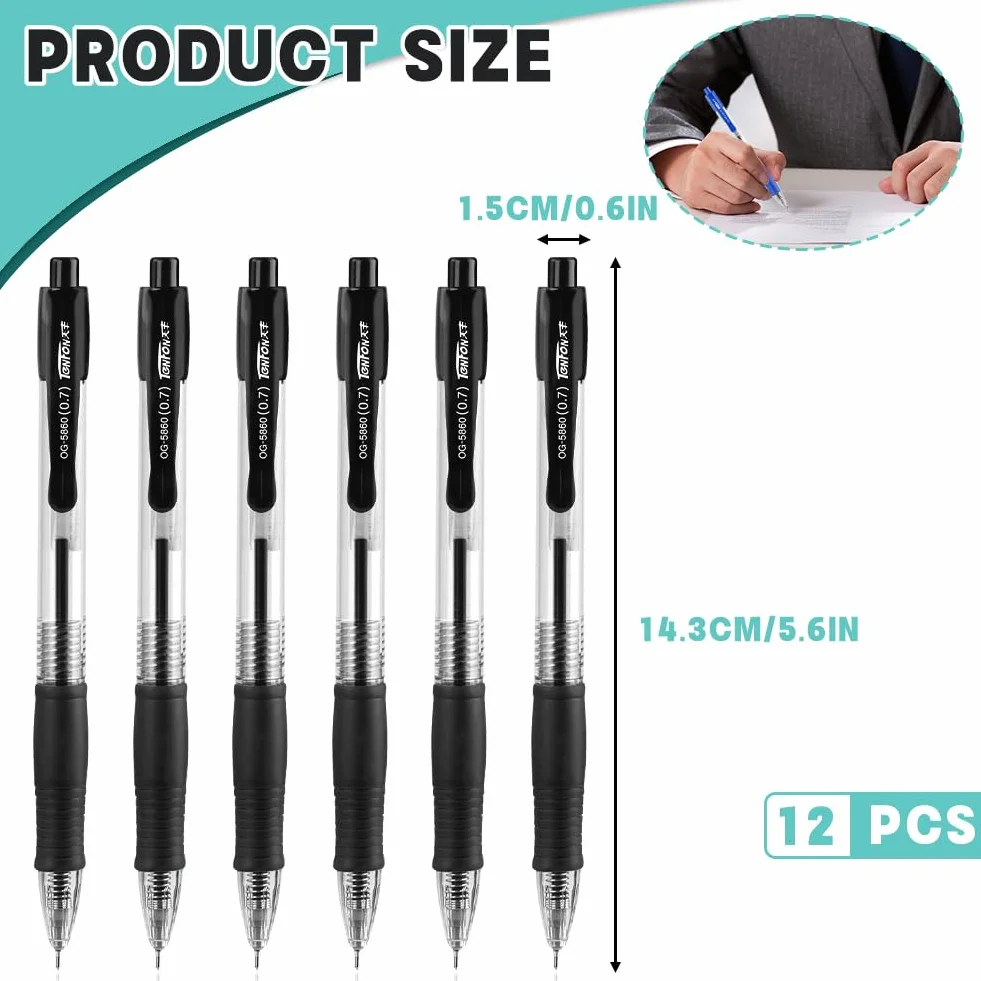 OFFCUP Penna a Sfera 0.7mm Punta Media Nero 12pcs Penne Gel Asciugatura Veloce Cancelleria Scuola Ufficio