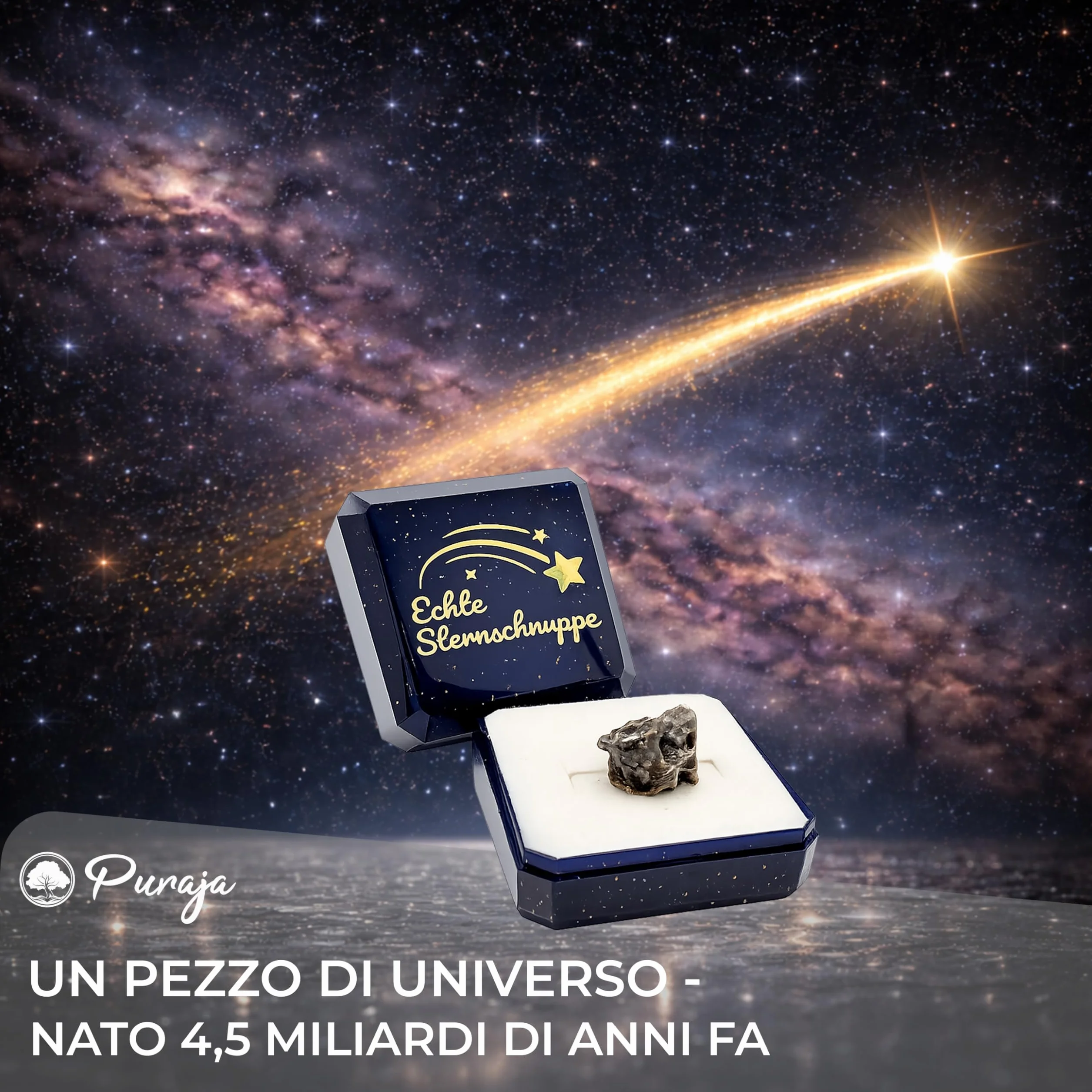 PURAJA Meteorite Vera Stella cadente con Certificato | Regalo per Compleanni, Matrimoni, anniversari | Portafortuna