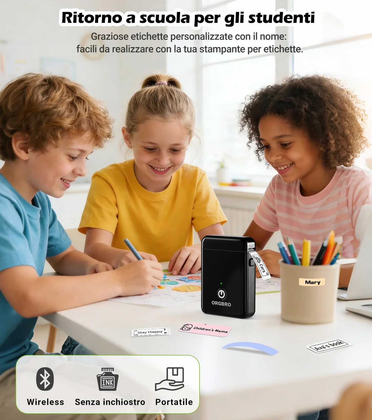 ORGBRO X1 Etichettatrice Termica Portatile Bluetooth Stampante Etichette Adesive Senza Inchiostro Compatibile iOS Android Nero