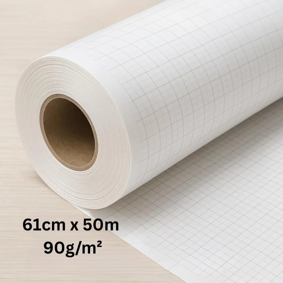 Carta Plotter 61cm x 50m 90g/m² Bianca Professionale Rotolo 4 Pezzi Foro 50mm Ø 96mm