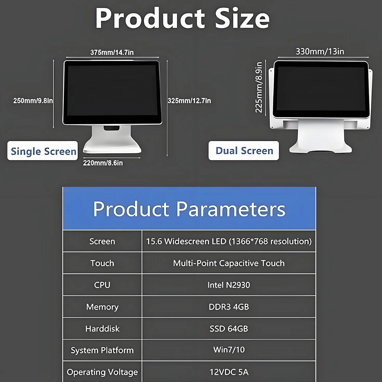 Sistemas POS per PC con Touch Screen da 15,6 Pollici per Piccole Imprese, sistemas POS con registratore di Cassa Touch Screen Intelligente Tutto in Uno SingleScreen