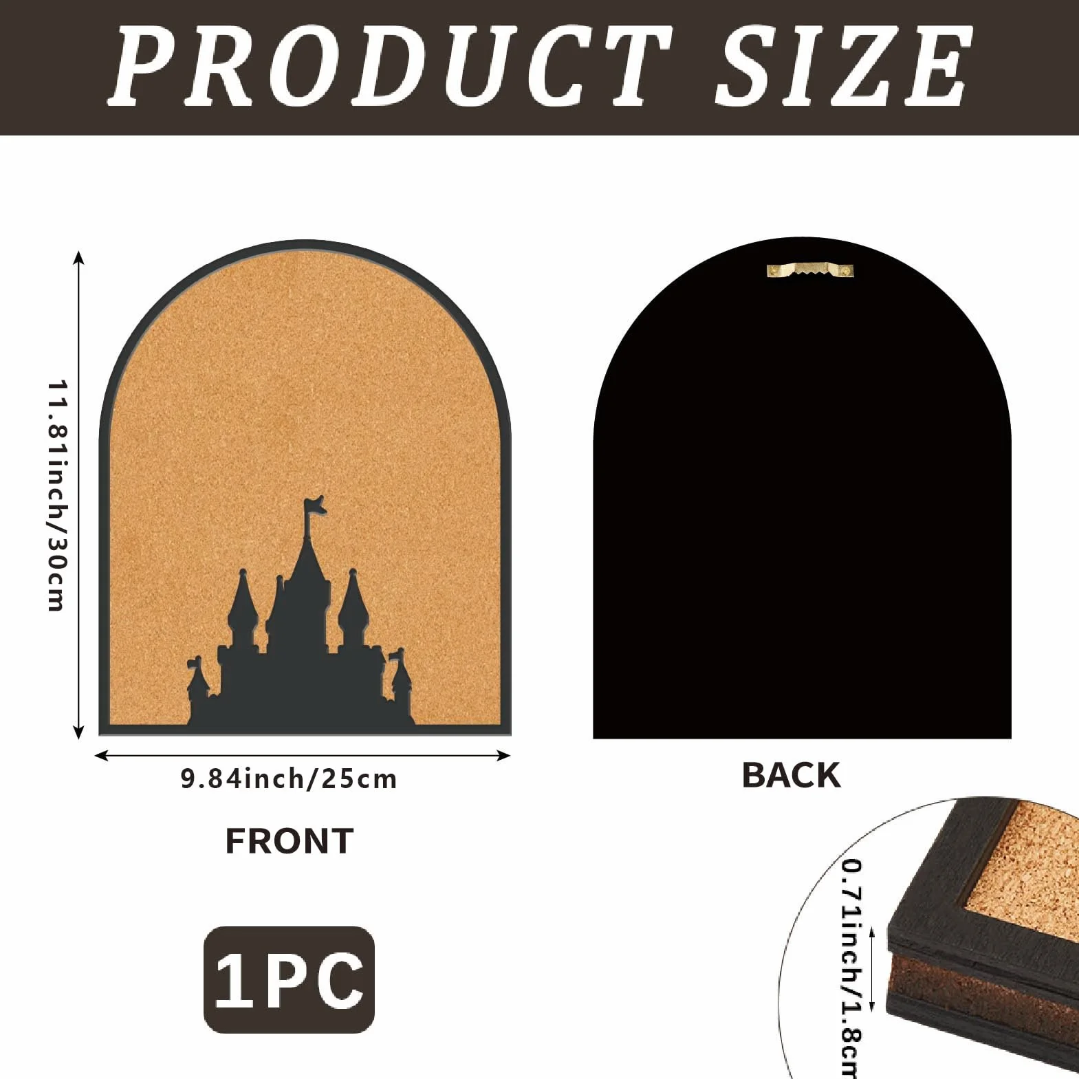 CRASPIRE Spilla da Bacheca in Sughero Castle Pin da 11.8x9.8 Pollice con Cornice Espositore per Bacheche in Legno Marrone da Parete per Ricordi Spilla da Bavero per Casa Ufficio Scuola Aula