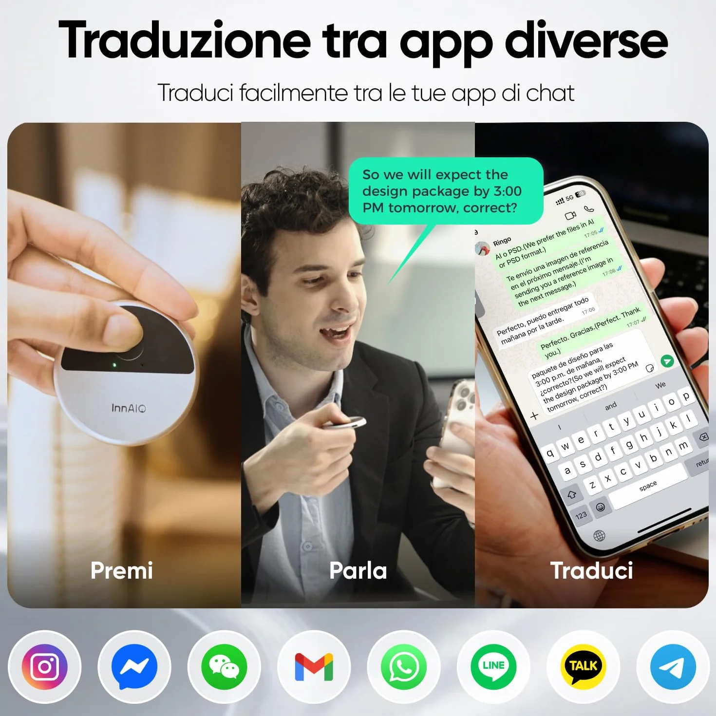 Traduttore Vocale Istantaneo AI con Clonazione della Voce, Traduttore Simultaneo Portatile Multilingue con Traduzione in Tempo Reale, Dispositivo Traduzione per Viaggi, Lavoro e Conversazioni
