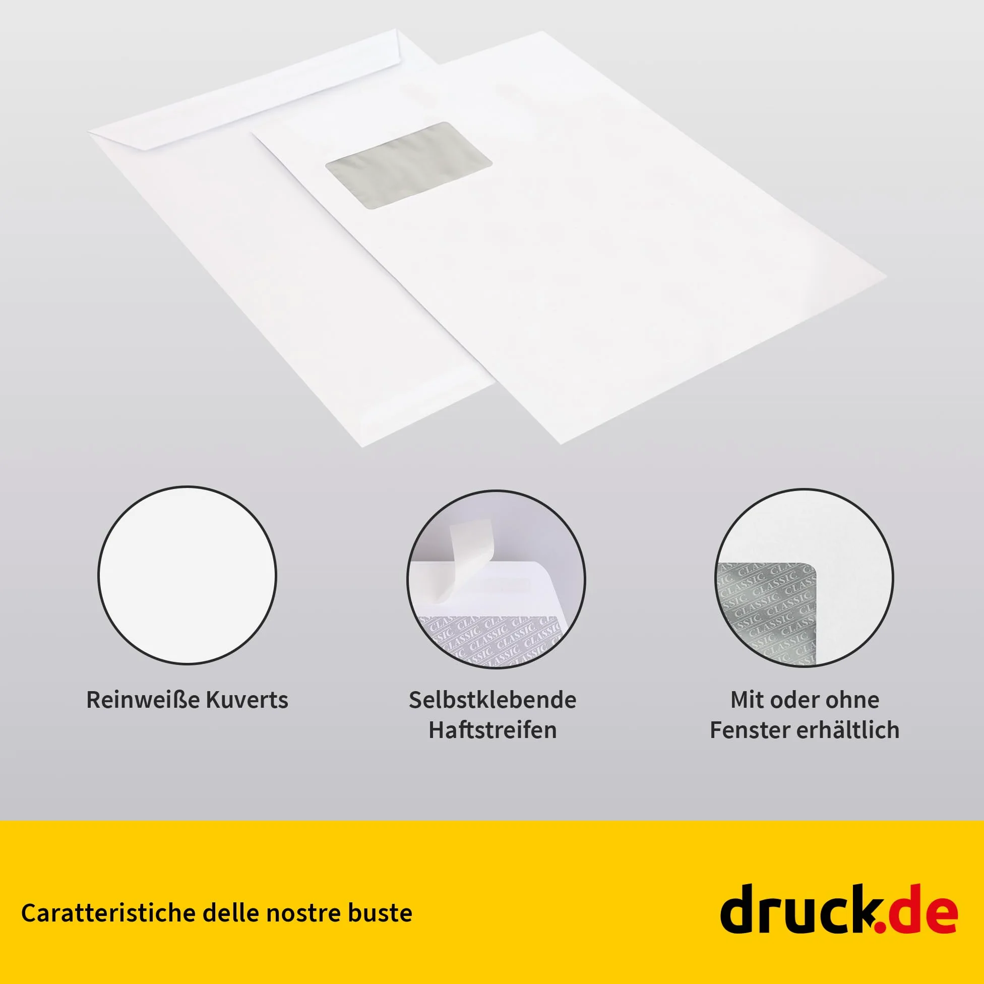 500 buste per lettere, formato C4 con finestra, colore bianco, chiusura autoadesiva (chiusura adesiva), buste di carta per lettere, matrimoni, biglietti di auguri, inviti, fatture