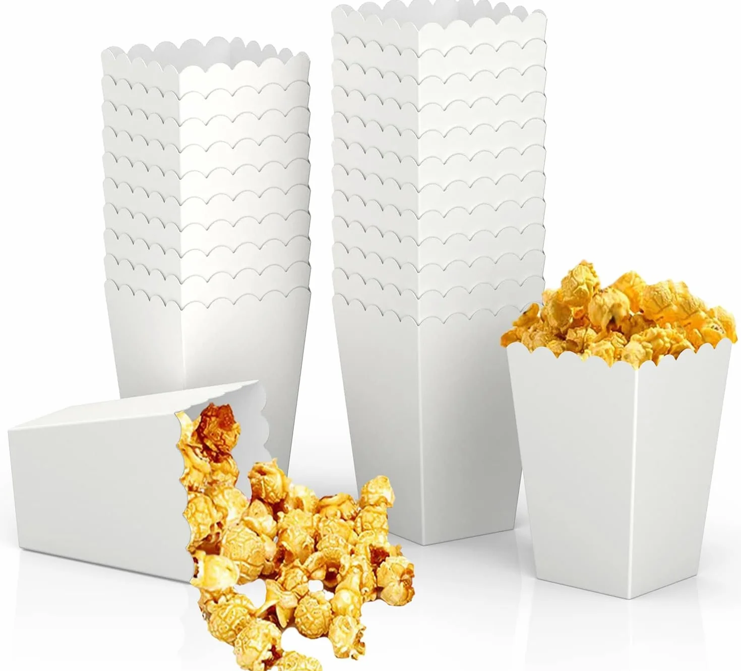 60 białych pudełek na popcorn małe kino przekąski