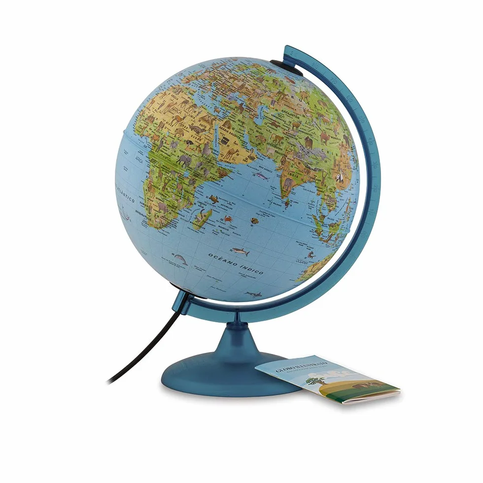 Tecnodidattica - Palloncino Safari per Bambini e Ragazzi | Illuminato e Rotante | Cartografia illustrata e brochure con Informazioni | Meridiano Laureato | Testo in Spagnolo | Diametro 25 cm