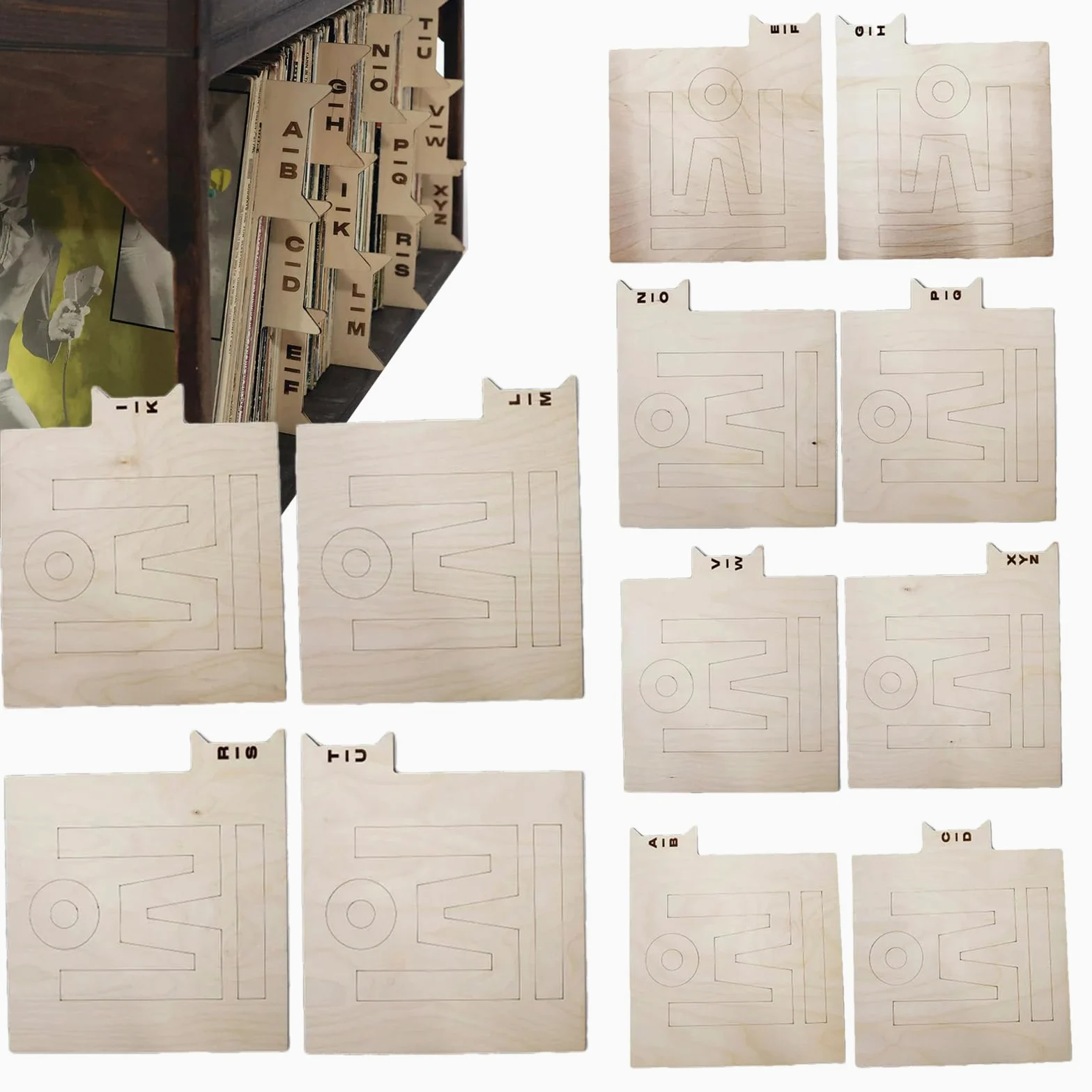 Divisori Di Record Di Legno A -Z - Organizzatore Di Stoccaggio Delle | Lettere Alfabetiche | Allineamento Verticale E Orizzontale A 12 Pezzi Per LPS, Divisori Di Libreria