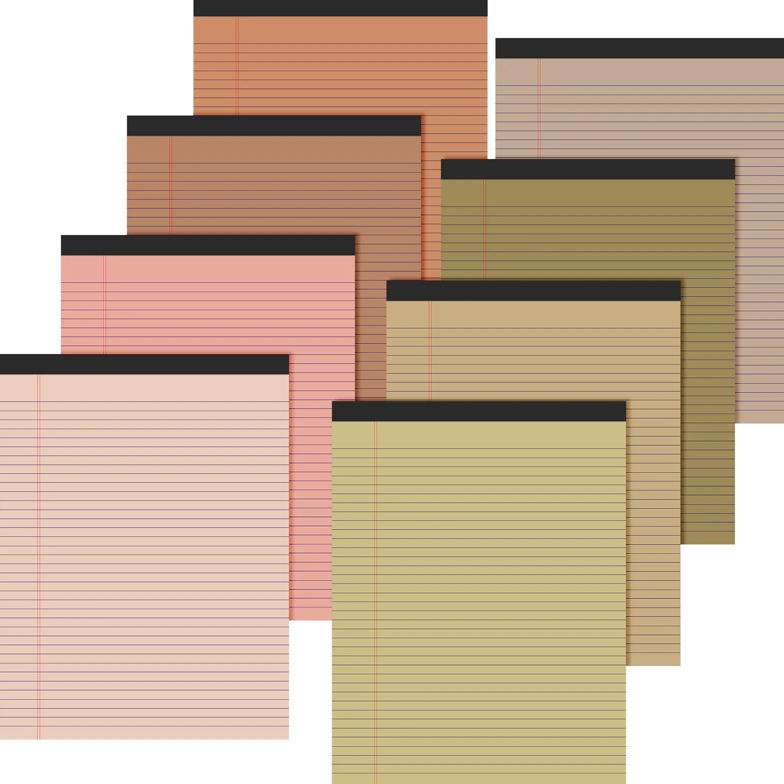 Fuutreo 8 blocchi da scrittura colorati 21,9 x 27,9 cm, a righe strette, 50 fogli per blocco note, blocco note per ufficio, scuola, università, ufficio e affari (colore nocciola)