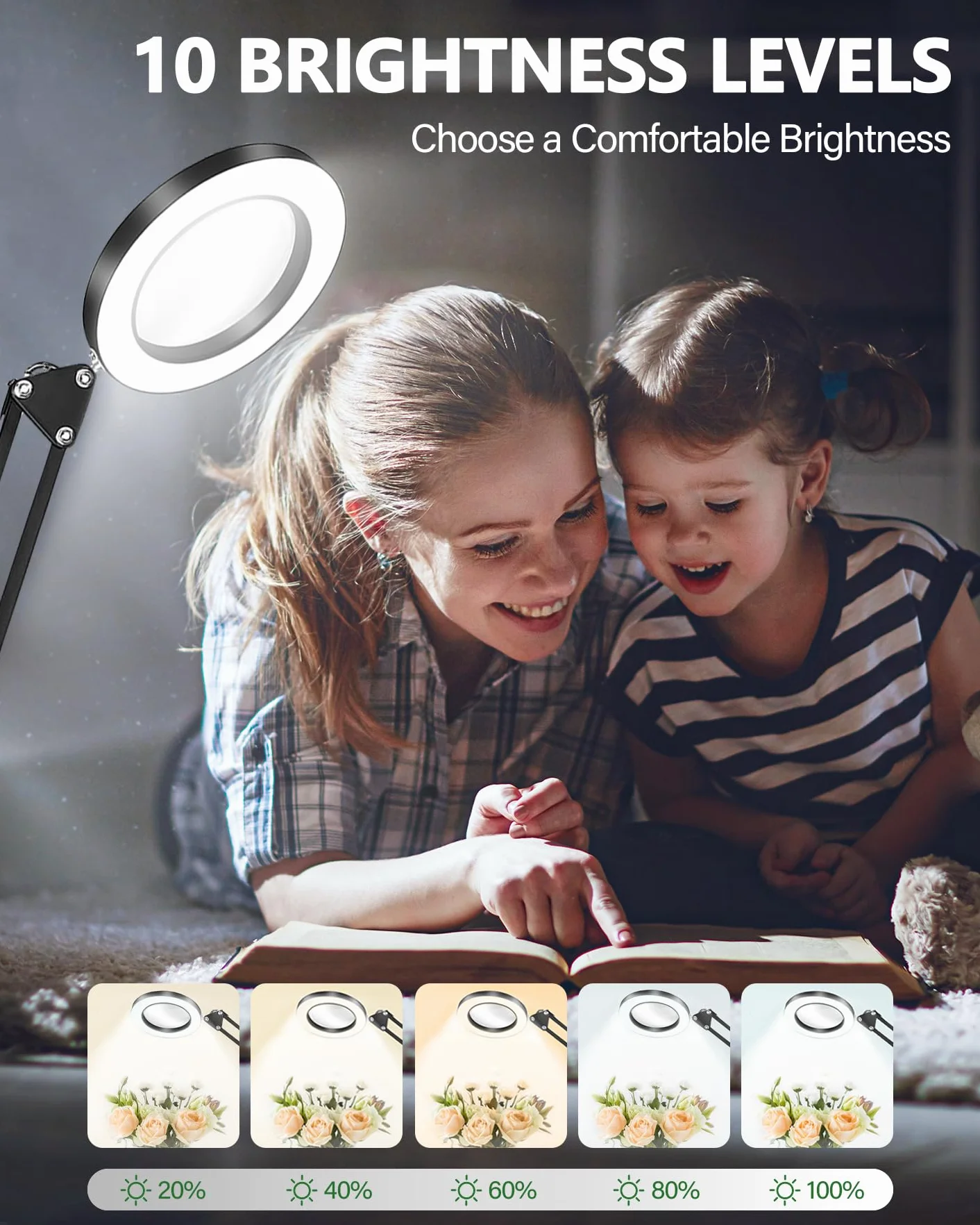 TANYO 10X Lampada con Lente di Ingrandimento, 72 LED, 3 Colori 10 Livelli Luminosità
