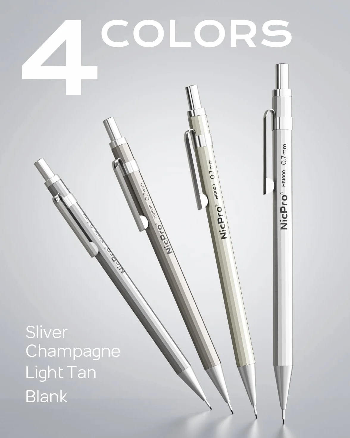 Nicpro 4 Pezzi Matite Meccaniche in Metallo 0,7 mm con 8 Ricariche HB per Scrittura Schizzo Disegno