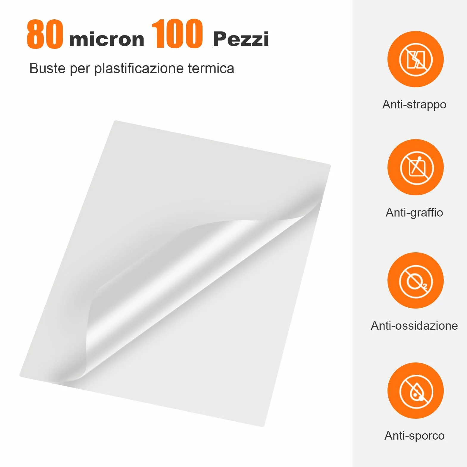 Bonsaii Fogli Plastificatrici A4, 160 Micron, 100 Pezzi, Trasparenti Lucidi LP100-A4
