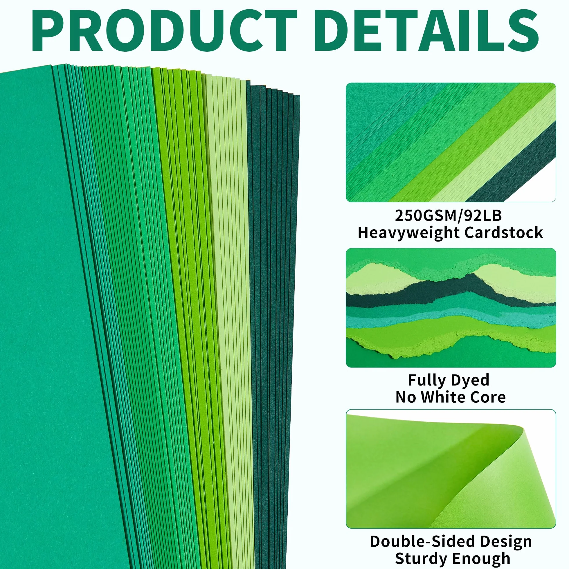 Cartone Toni Verdi 60 Fogli 6 Colori Verde Formato A4 Carta da Cartone 250gsm/92lb Cartone Pesante per Stampante, Creazione di Cartoline, Artigianato DIY, Scrapbooking