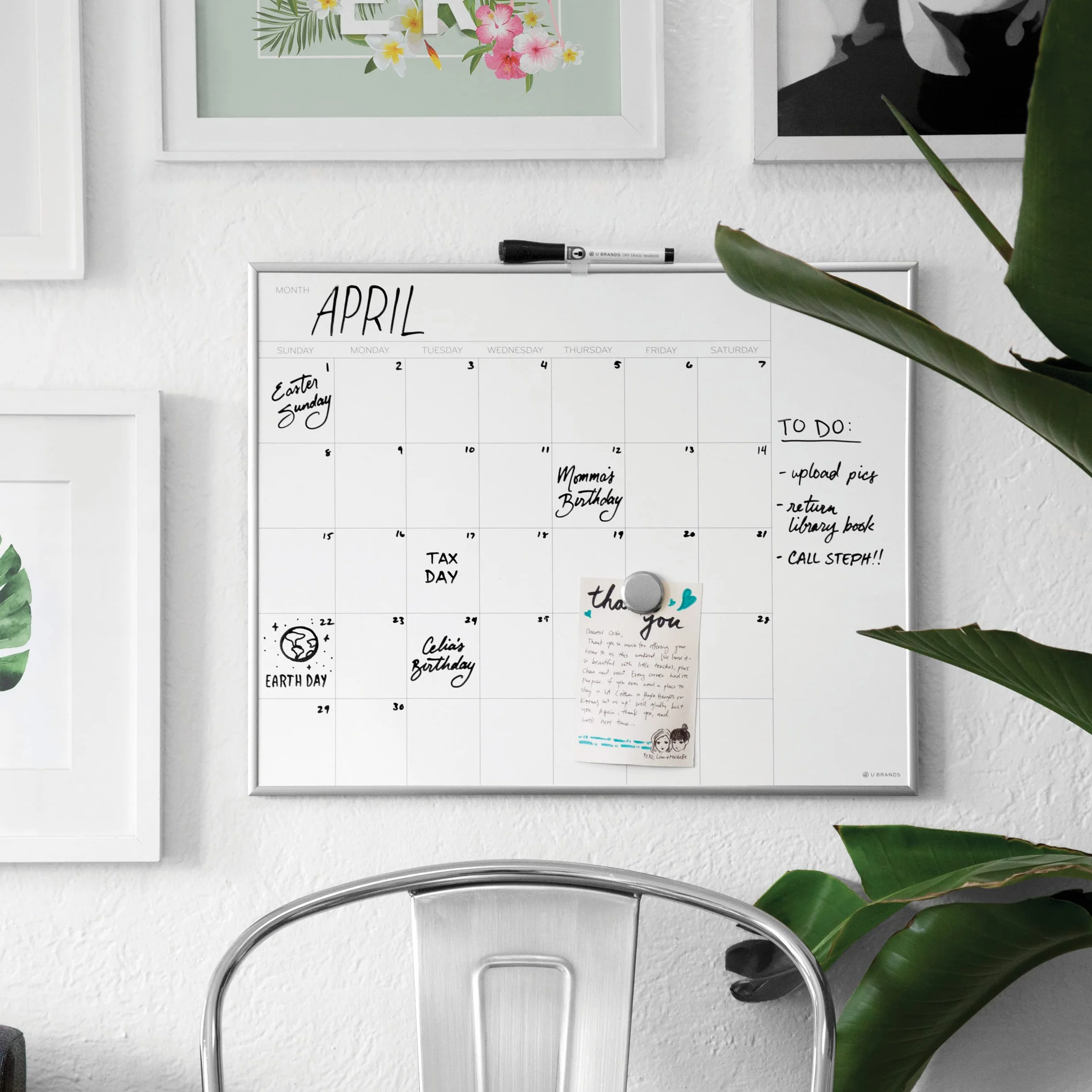 U Brands calendario mensile lavagna magnetica Silver Frame