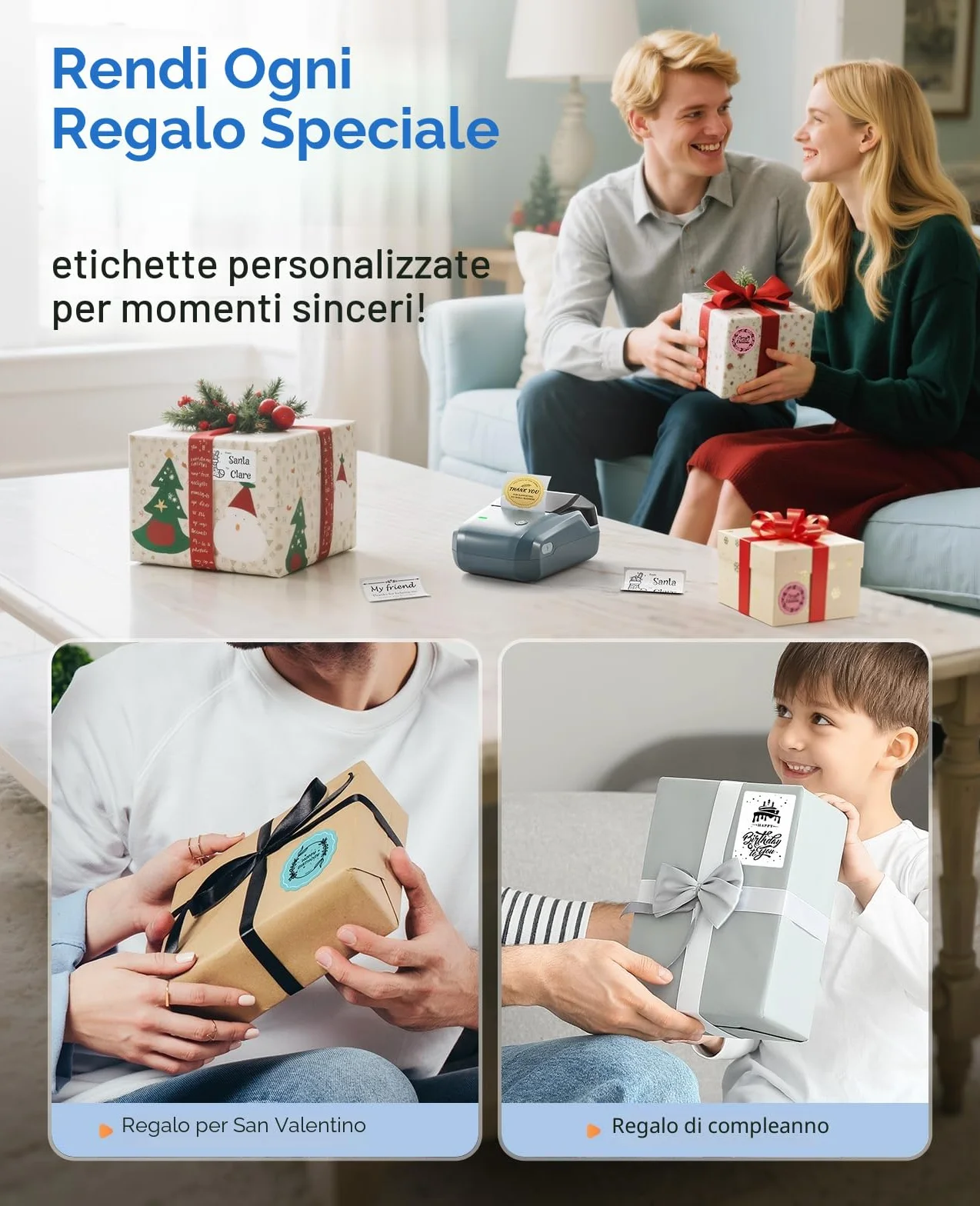 NIIMBOT B1 Etichettatrice Bluetooth Stampante Etichette con Nastro Impermeabile, App 60 Caratteri 1600 Icone, iOS Android PC