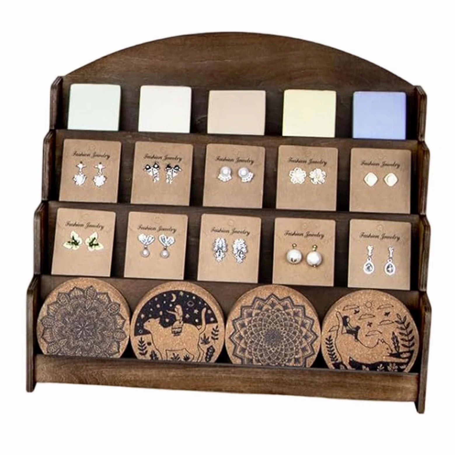 Espositore per Carte da Collezione Organizer 4 Ripiani per Cartoline | Espositore per Biglietti Augurali per Insegna Immagine Festa Business Cupcake Libro Foto Profumo Scrivania Tavolo