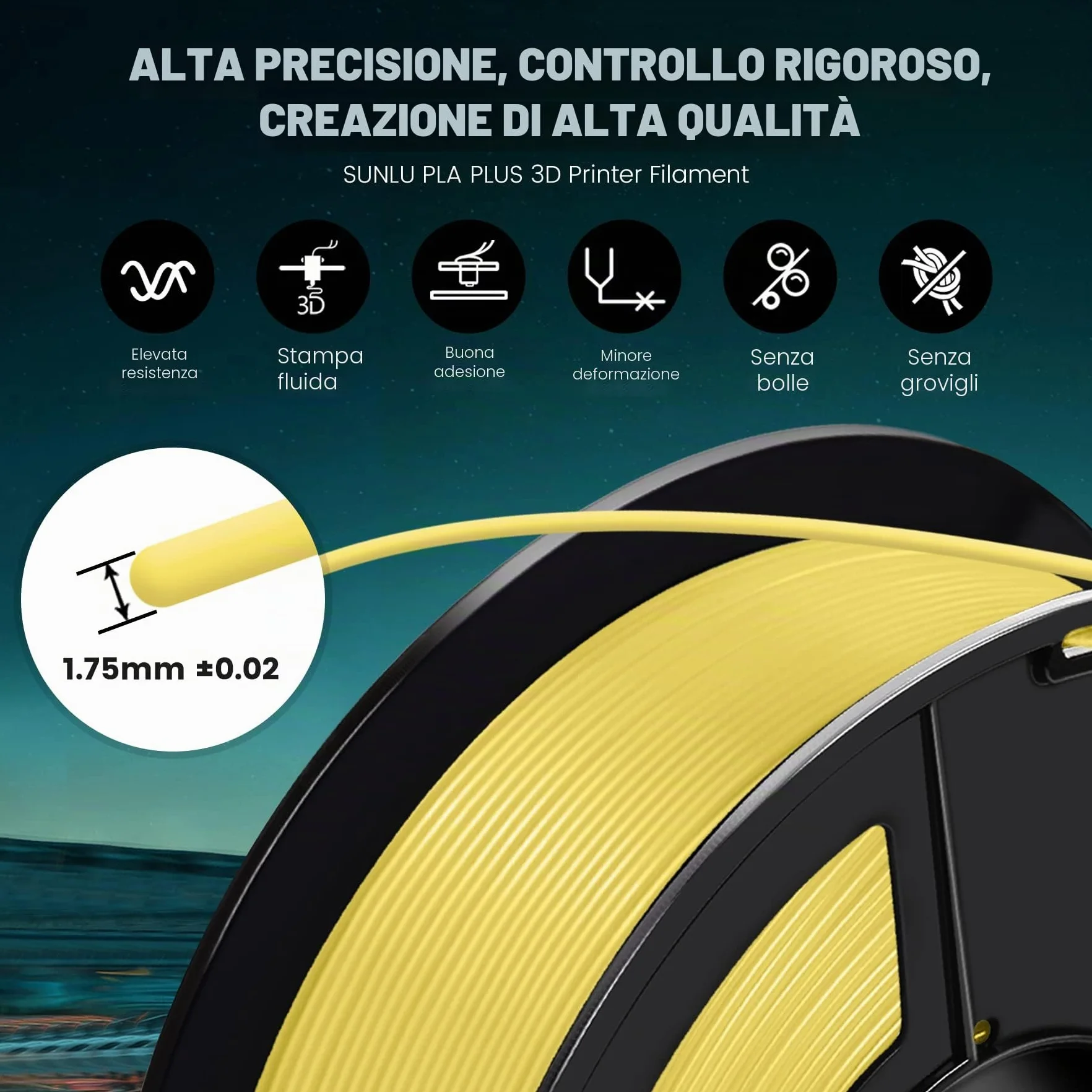 SUNLU PLA+ Filamento 1,75mm 1KG Bianco per Stampante 3D FDM Alta Resistenza