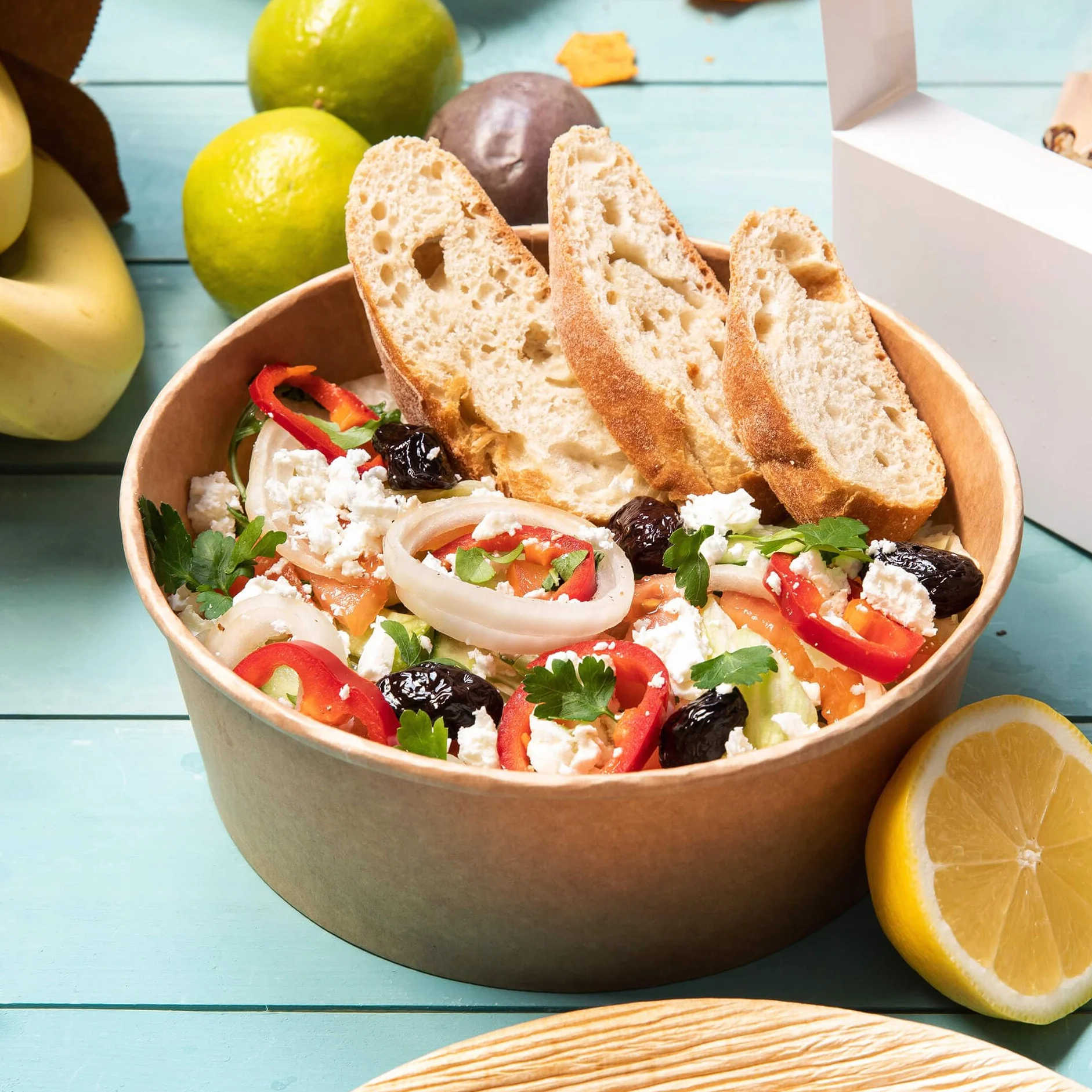 BIOZOYG Ciotola per insalata 1000 ml 50 pezzi marrone usa e getta per zuppa e asporto
