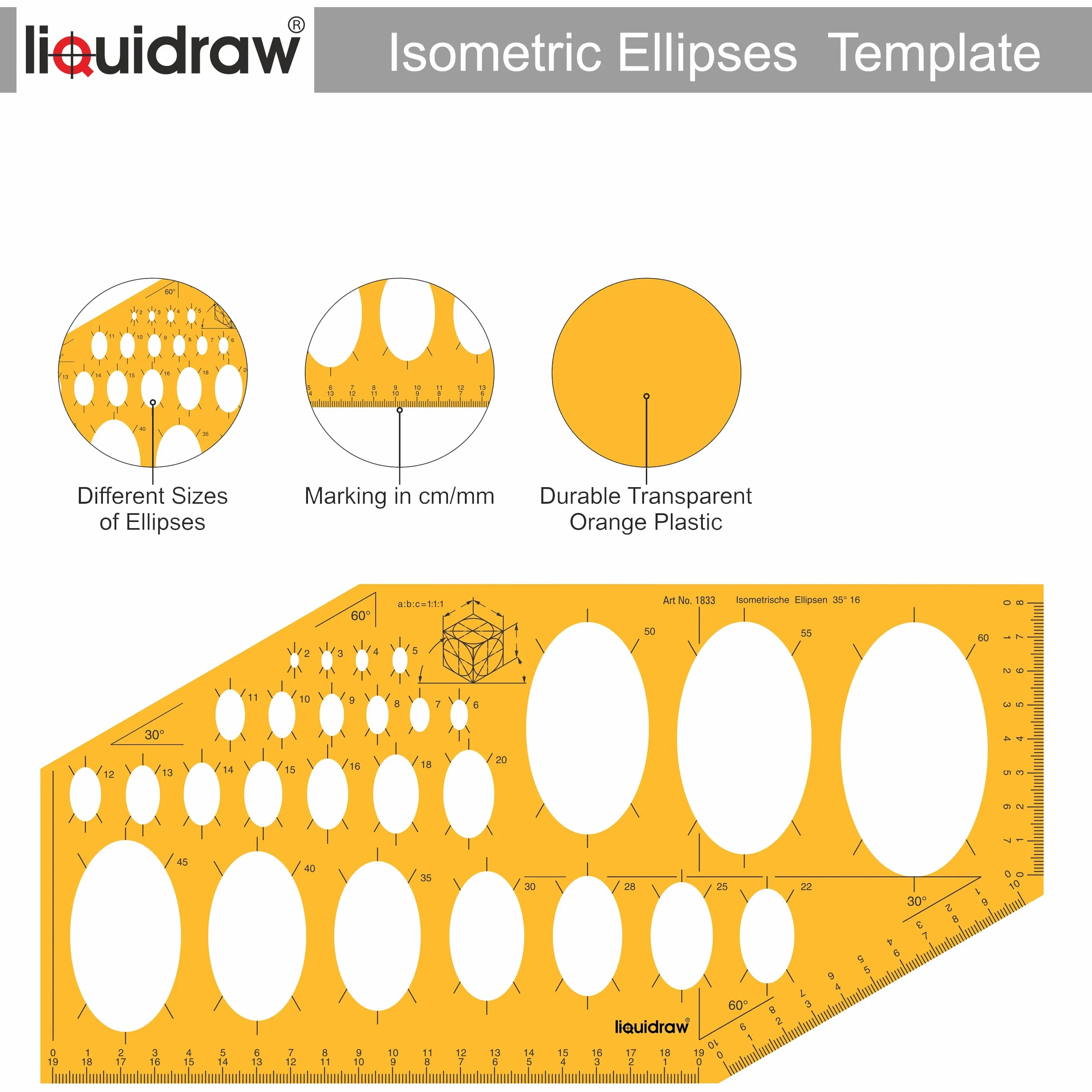 Liquidraw Stencil a forma di ellisse 27 ellissi forme geometriche in plastica trasparente per disegno tecnico ingegneria architettura