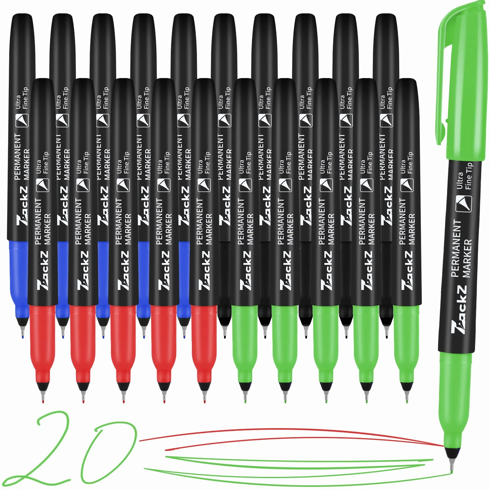 ZackZ Pennarelli indelebili a punta ultra fine, punta fine da 0,4 mm, colori assortiti, impermeabili, ad asciugatura rapida, resistenti allo sbiadimento, punta sottile, funziona su carta, vetro