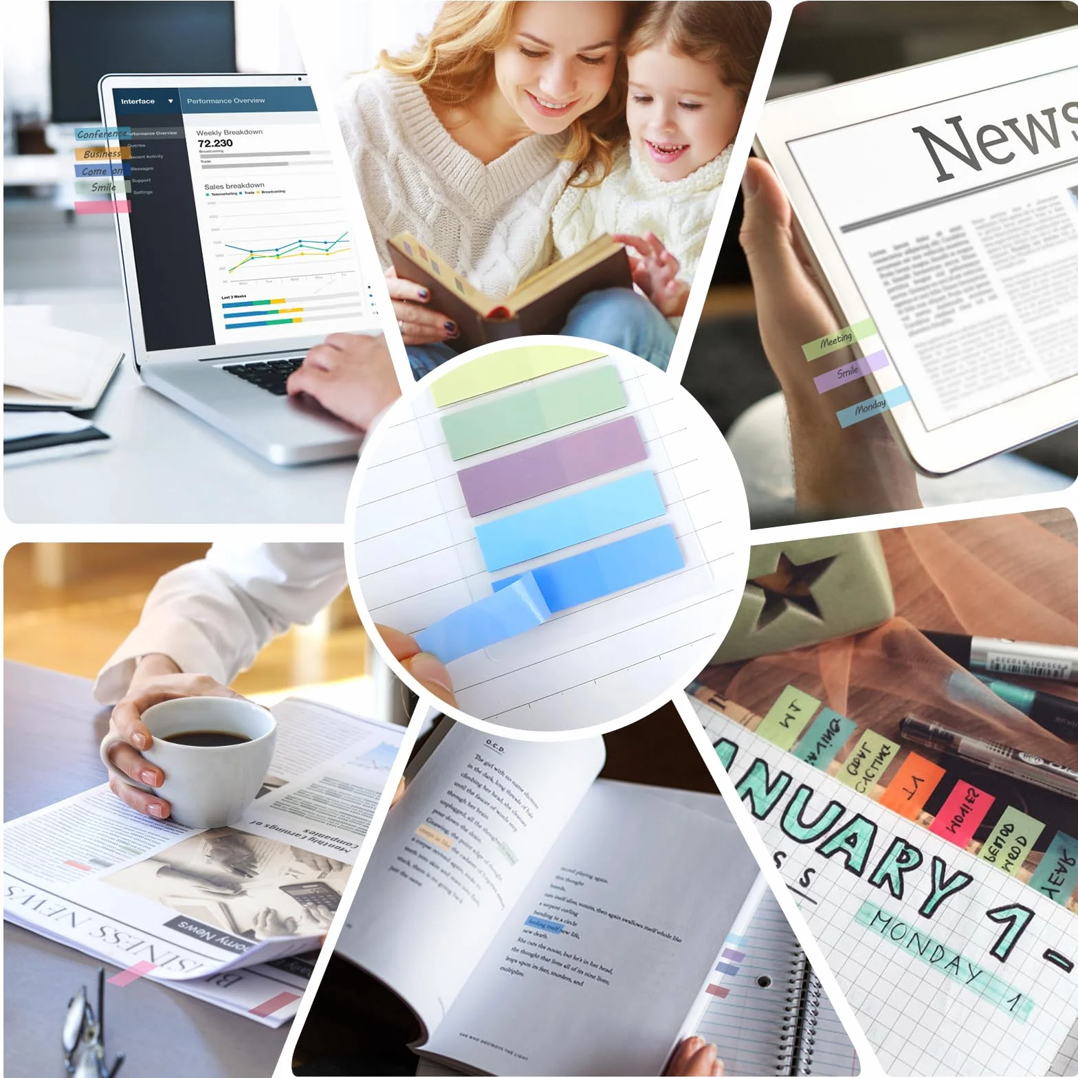 Segnapagina Adesivi Colorati 2400 Pezzi, Adesive Scrivibili Sticky Notes per File Classificabili