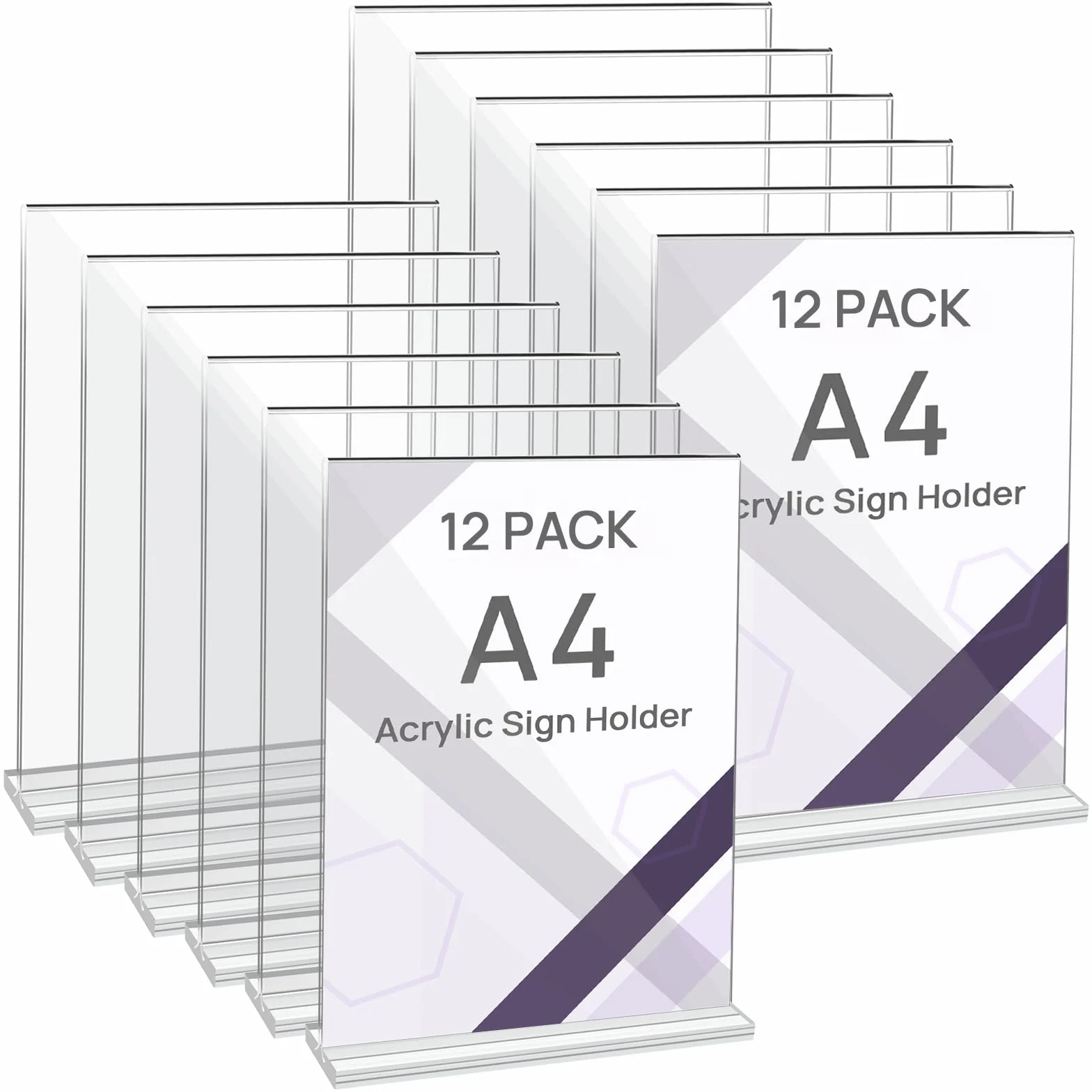 Set di 12 Porta-poster in Acrilico A4, Cavalletto da Tavolo a T per Documenti, Ufficio, Negozio, Ristorante