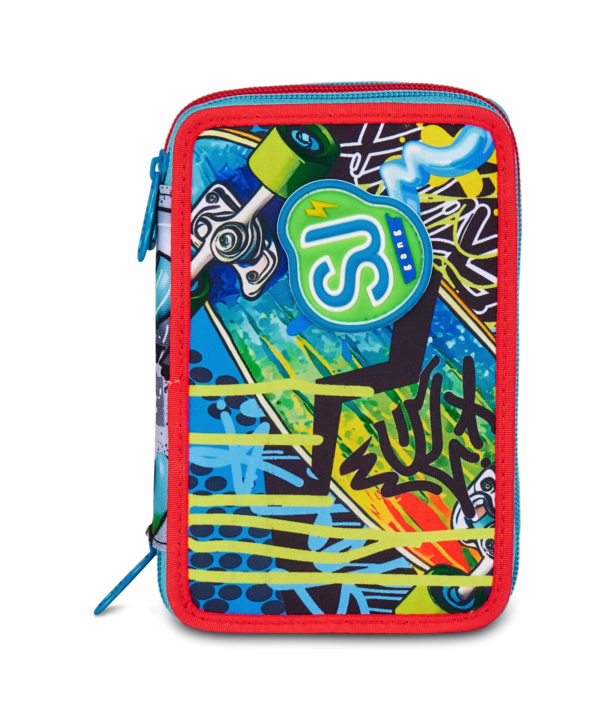 SJ GANG STYLE JAM GANG Astuccio Scuola 3 Zip Sharky Skate, Blu, Portapenne Triplo Scomparto Completo Di Penne, Matite, Colori, Accessori Zaino, Scuola Elementare, Bambino
