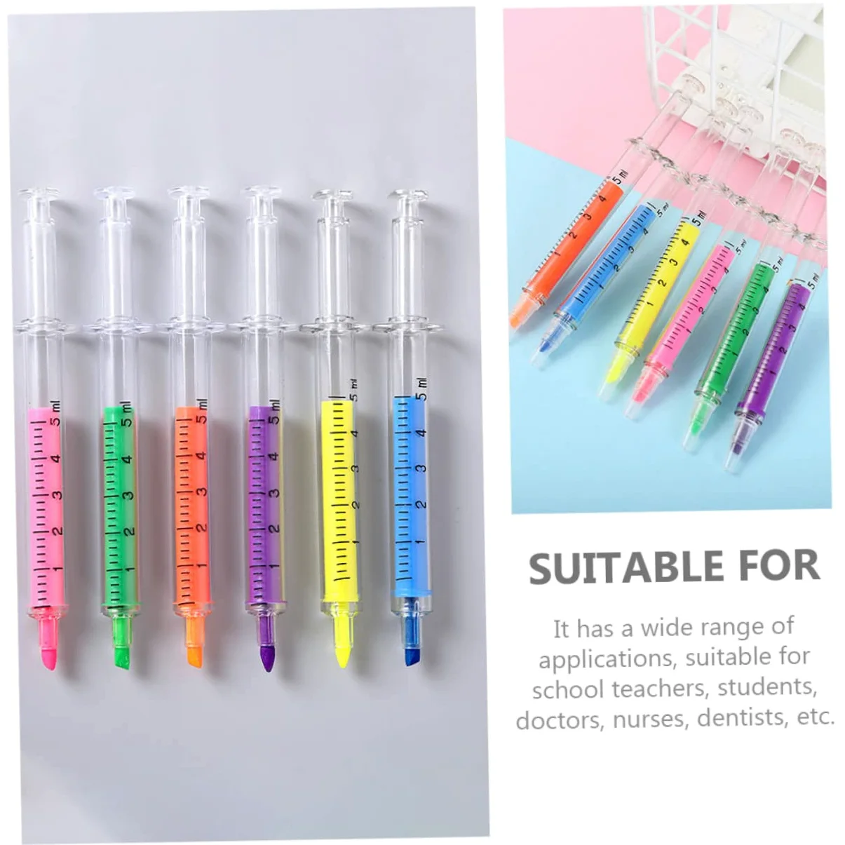 Penna Evidenziatore a Siringa in Plastica Set Da 24 Pezzi Colori Misti Evidenziatori Comodi Per Uso Domestico e Infermieri Strumenti Di Scrittura Creativi