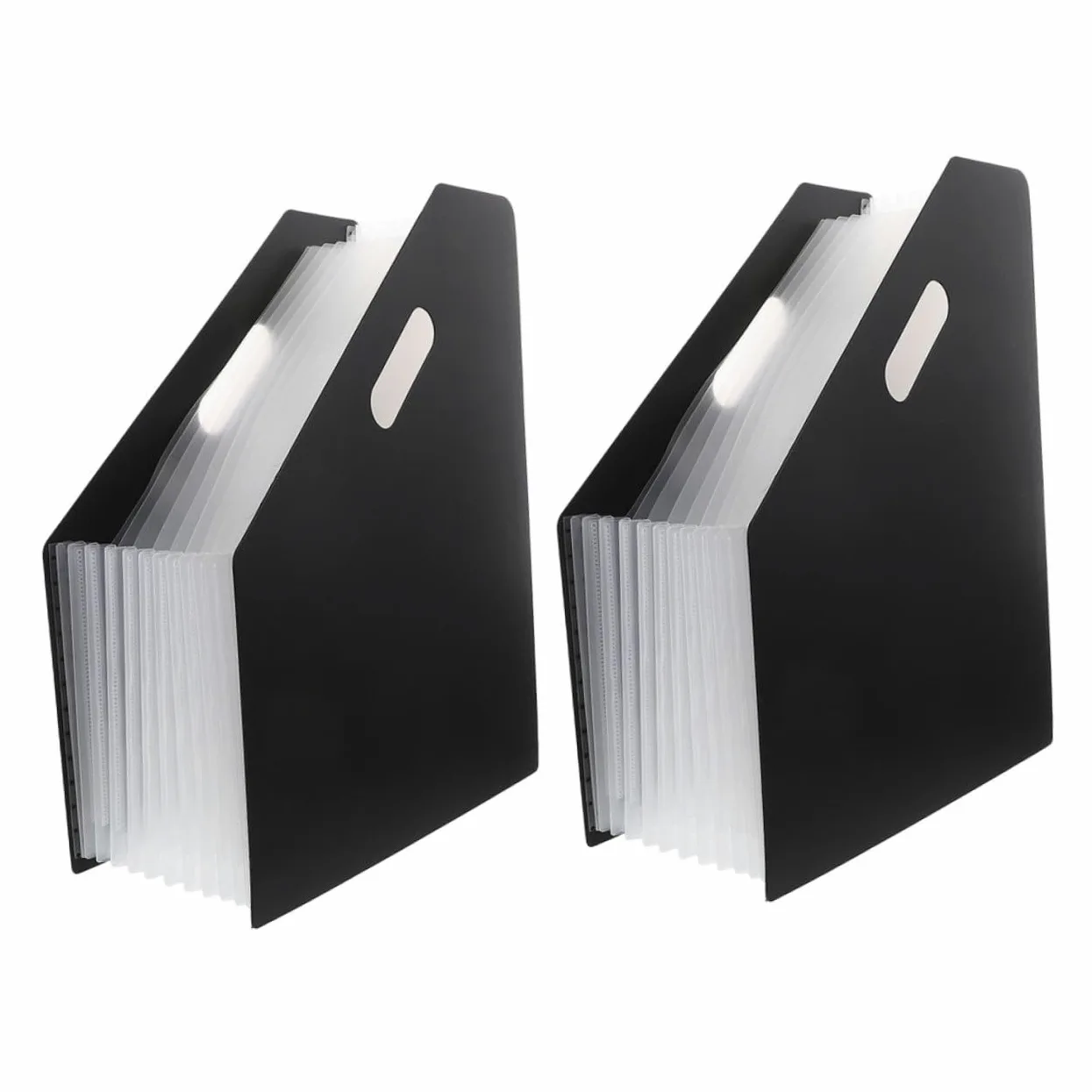 Organizzatore Documenti a Fisarmonica in Plastica Nero 2 Pezzi | Porta Documenti Verticale, Cartelline Ufficio, per Desktop e Trasporto