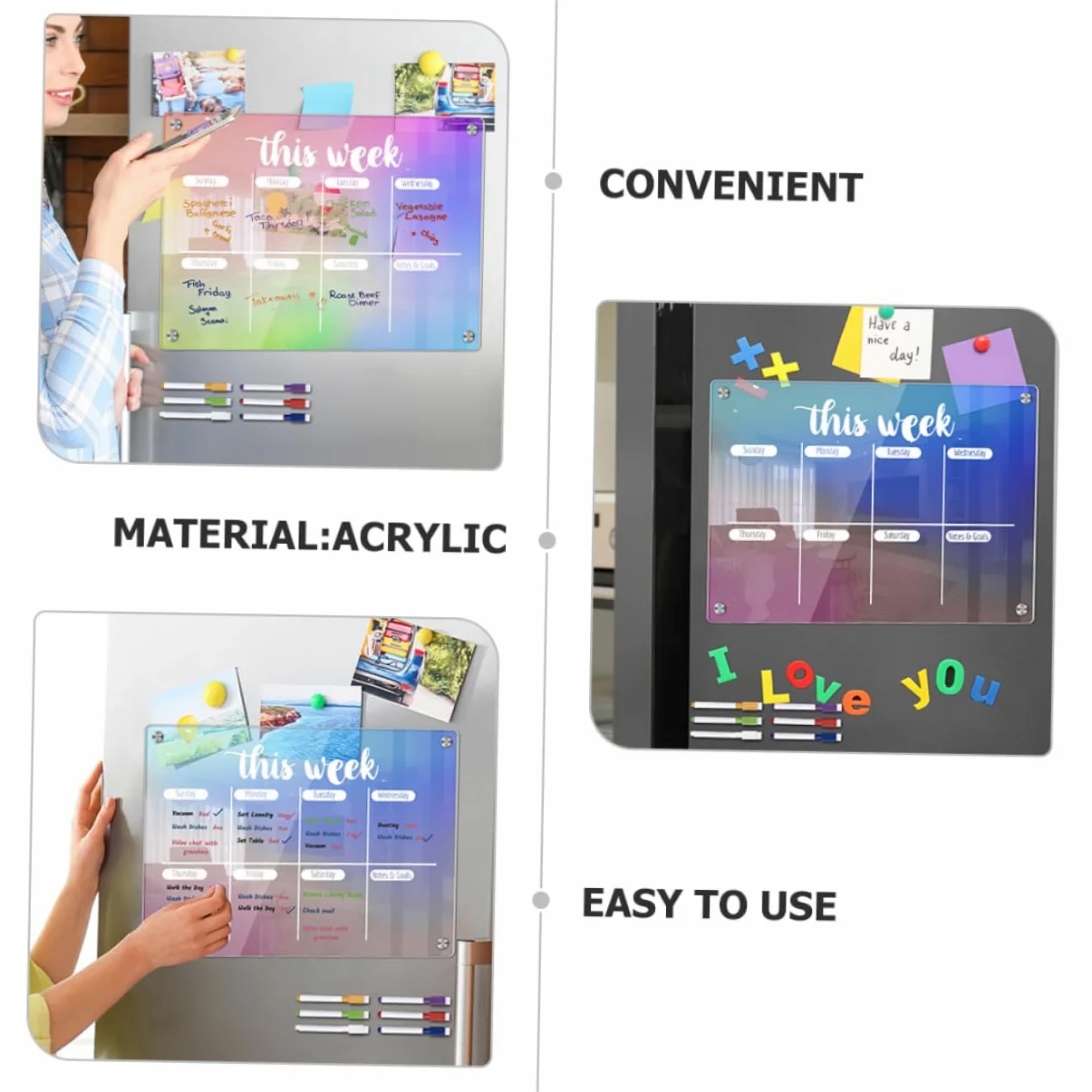 Planning Board Magnetico Settimanale in Acrilico, Set 7 Pezzi | Promemoria Giornalieri, Aderisce al Frigorifero, Superficie Cancellabile a Secco, Non Lascia Residui
