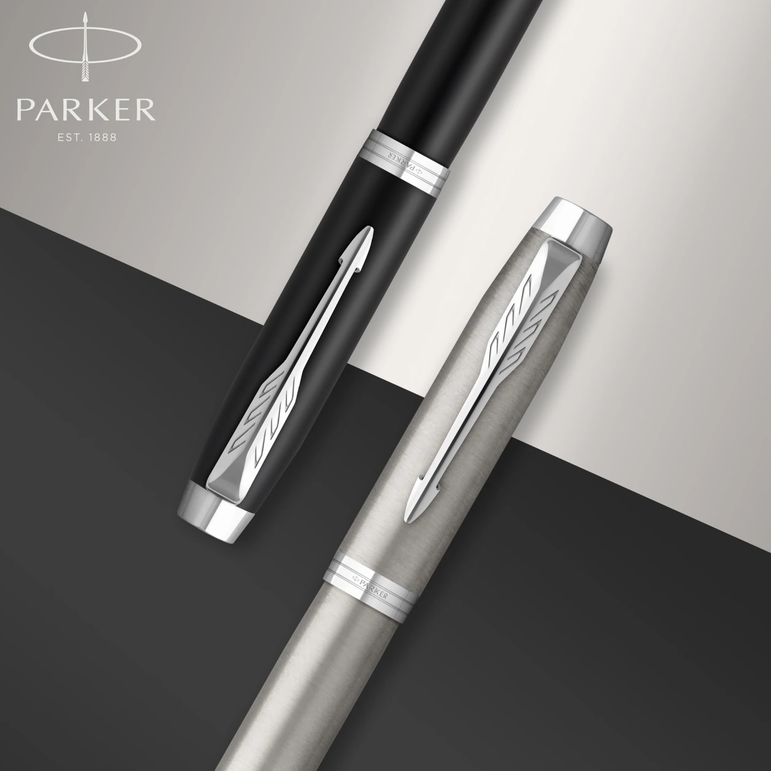 Parker IM Roller Penna Acciaio Inossidabile Puntale Cromato Punta Fine Inchiostro Nero Confezione Regalo