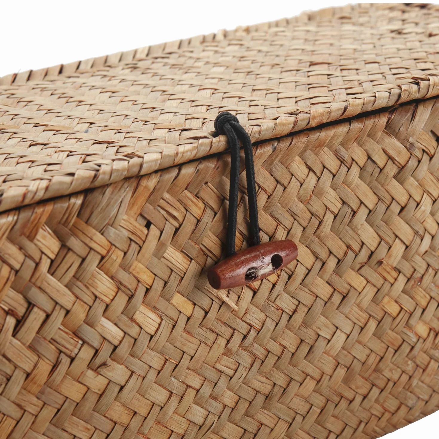 Cesta Portaoggetti Seagrass con Coperchio Scatola di Vimini Rettangolare con Scomparti per Organizzare Giocattoli di Snack di Carta Igienica Naturale (42cm x 14cm x 14cm)